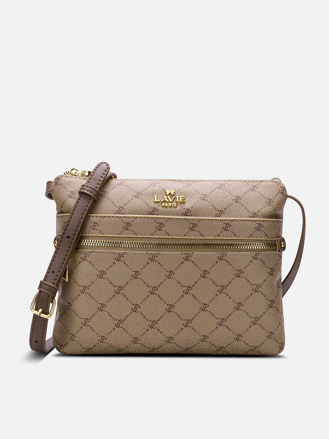 Mono Agnes Top Zip Monogram Small Sling Bag Latte