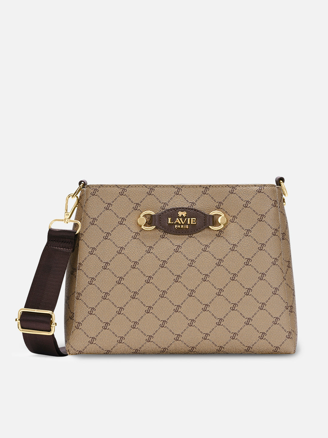 Mono Lior 3 Compartment Large Sling Bag Latte