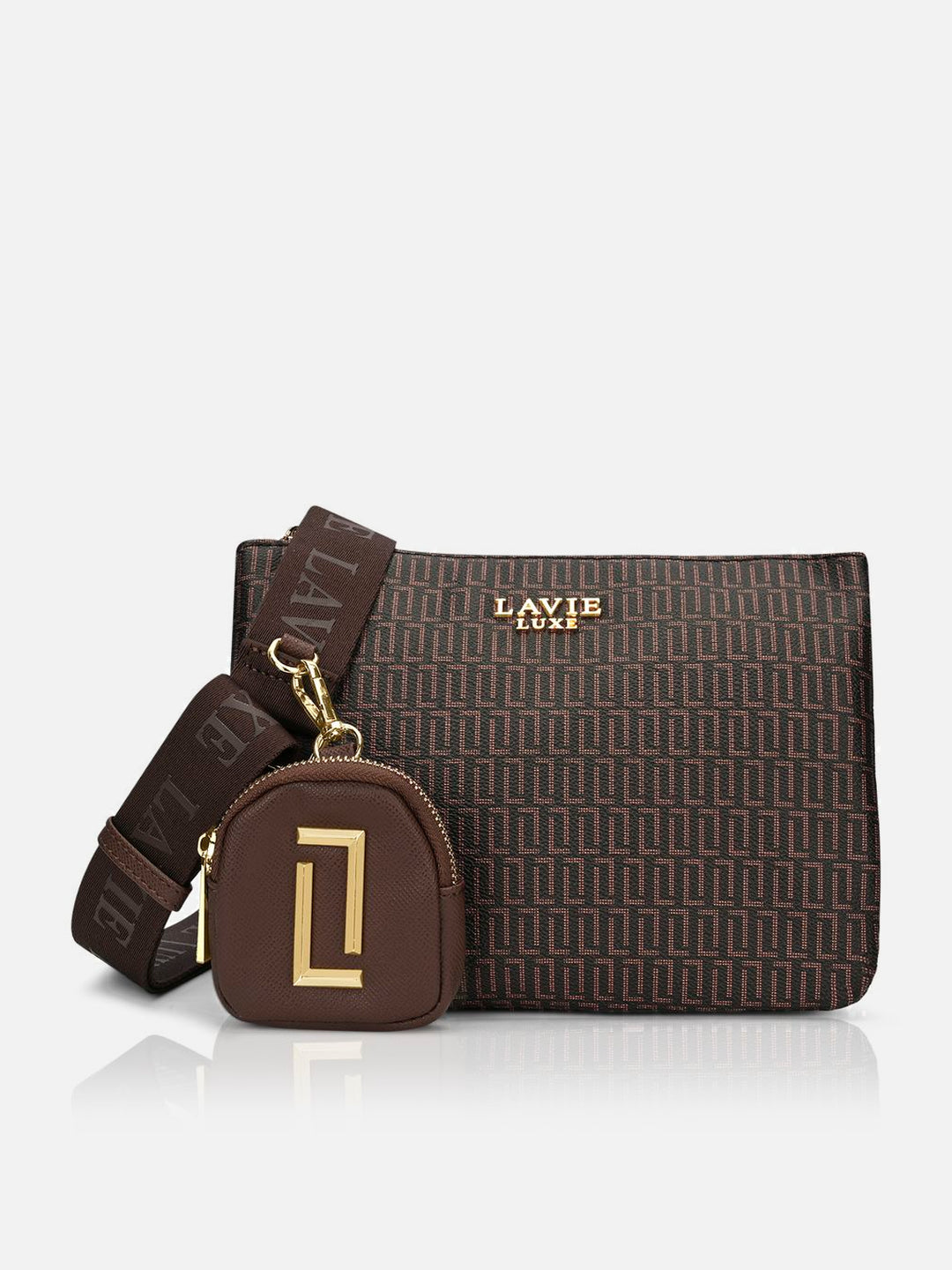Lx Mono Milan 5 Compartment Ladies Large Choco Sling Bag