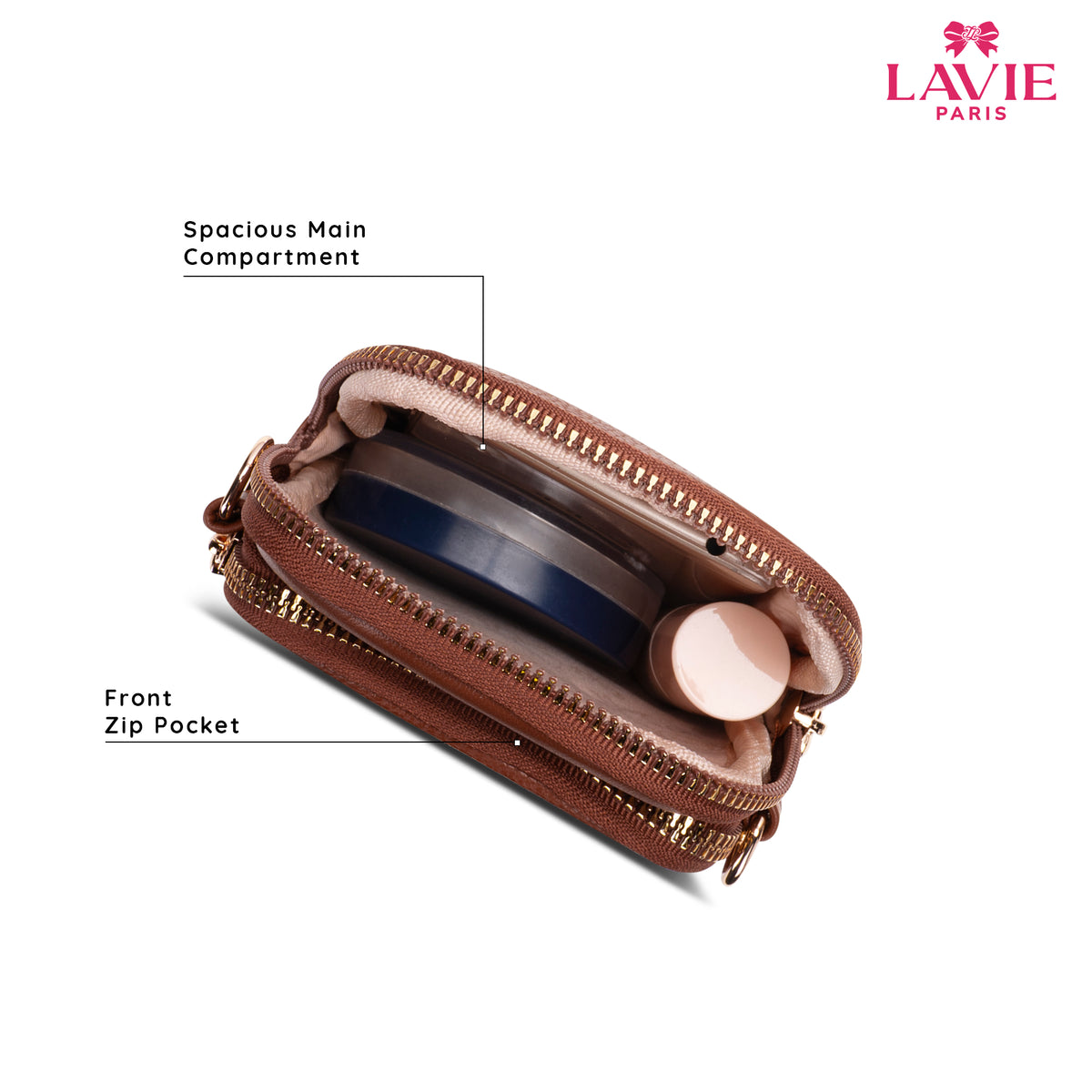 Soft Karen Mobile 2 Compartment Small Tan Sling Bag