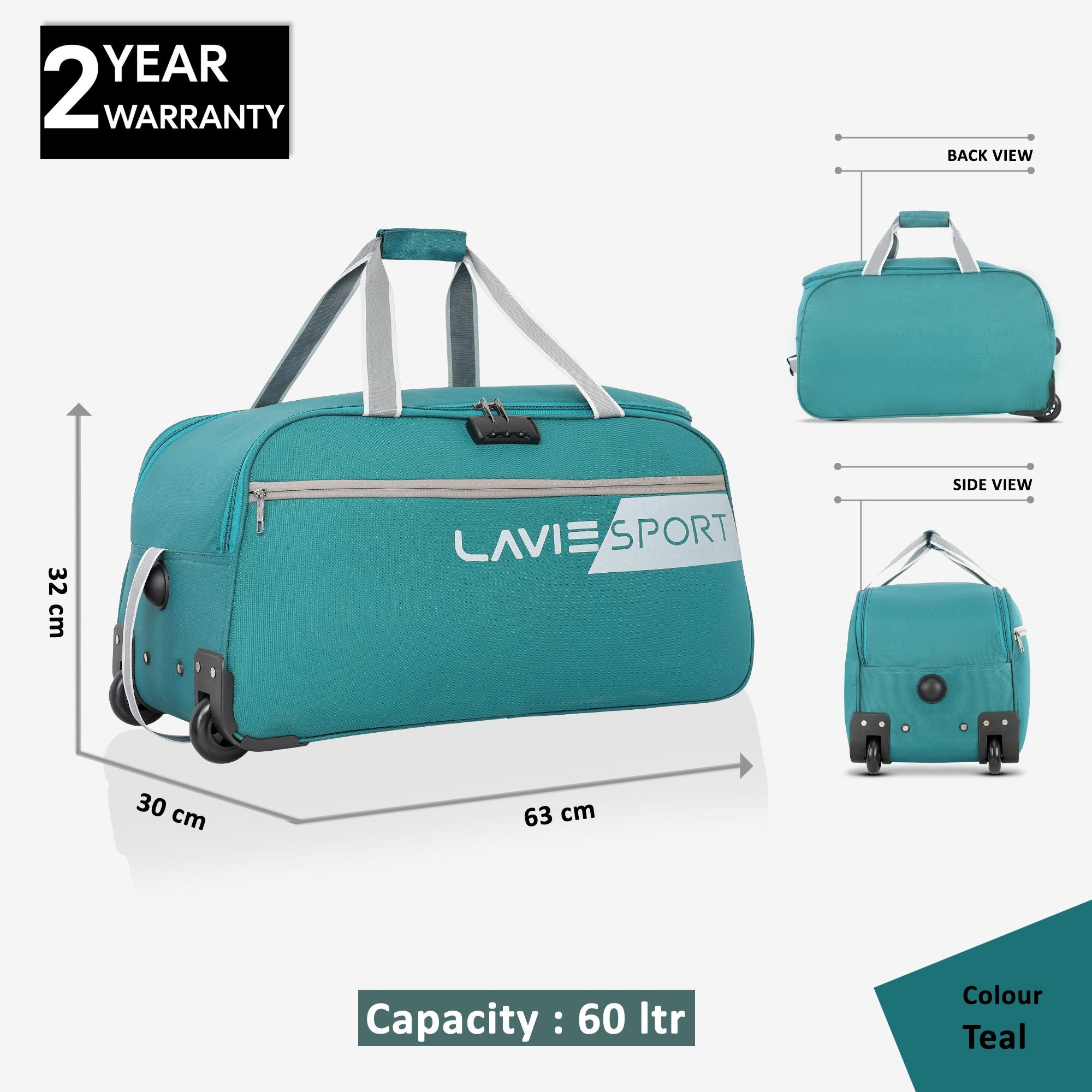 Camelot Wheel Duffle Bag Combi Lock Teal