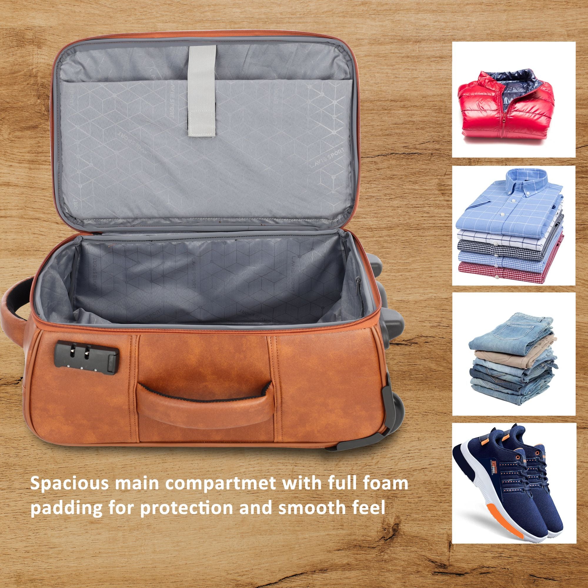 Premium Majestic Bottega Overnighter Laptop Trolley Duffle Bag Tan