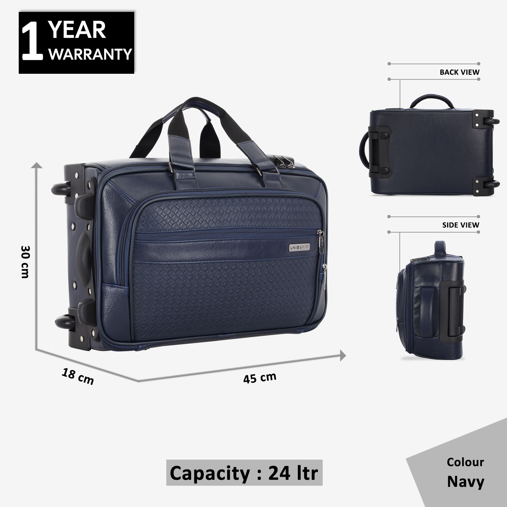 Premium Metro Trolley Laptop Compatible Combi Lock Overnighter Duffle Bag Navy