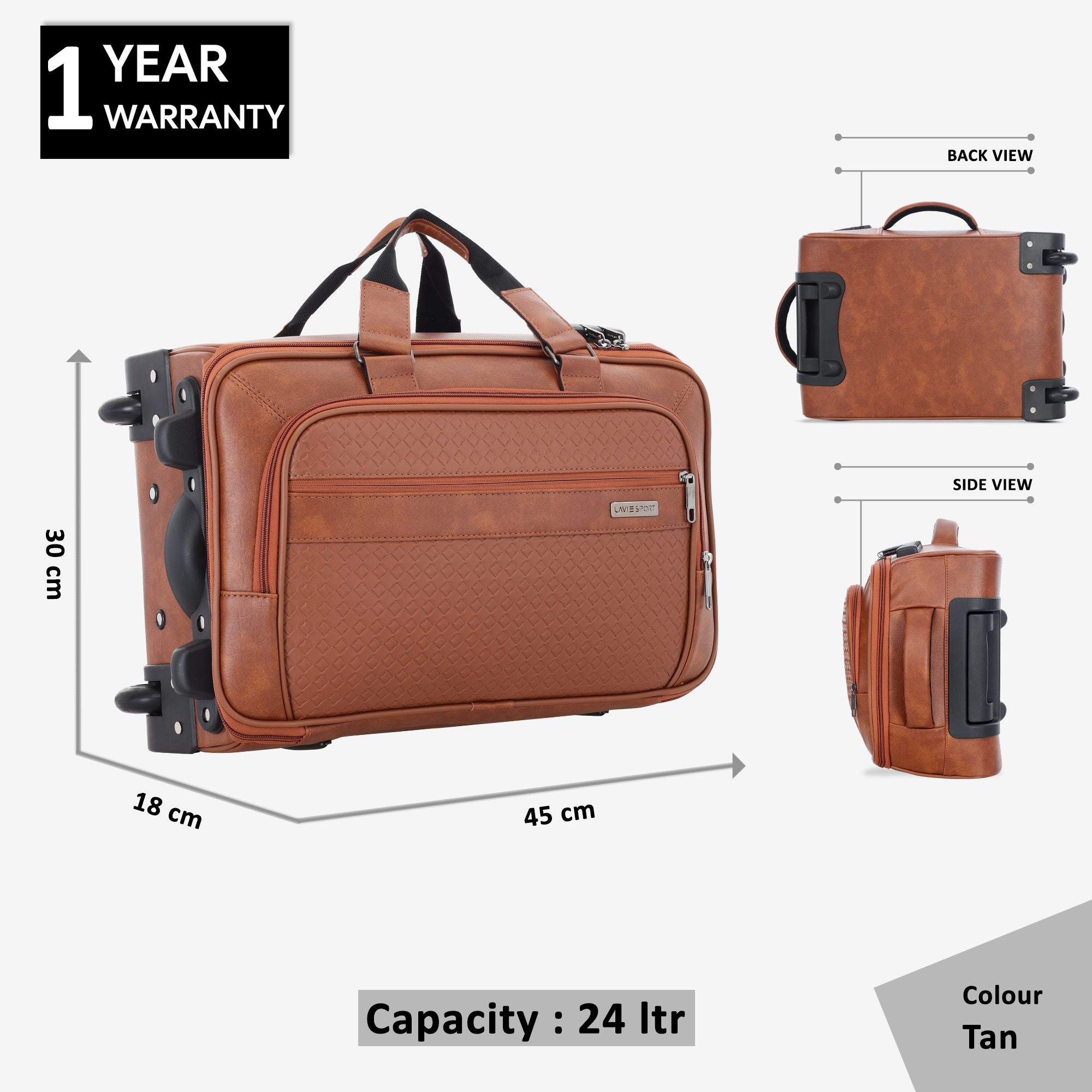 Premium Metro Trolley Laptop Compatible Combi Lock Overnighter Duffle Bag Tan