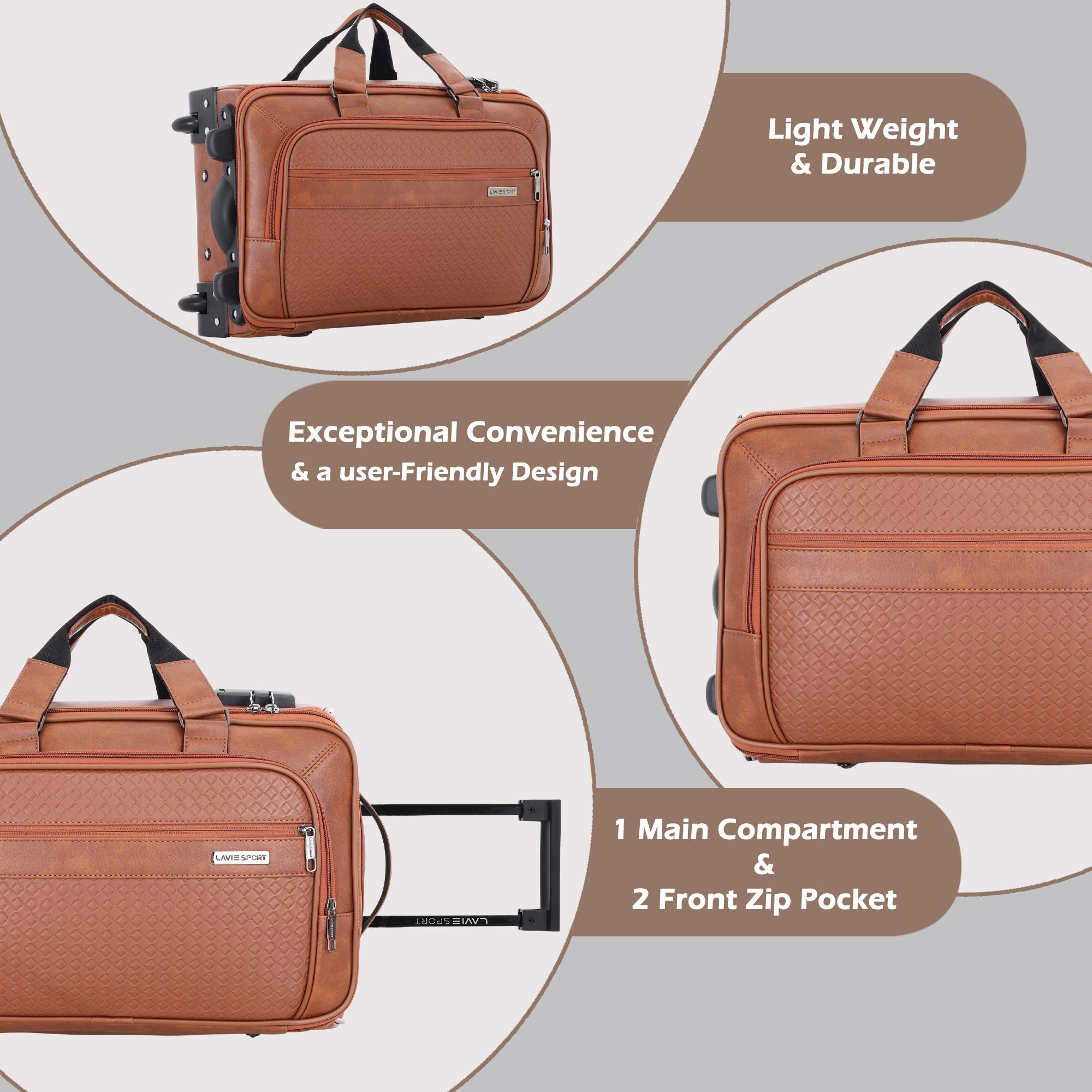 Premium Metro Trolley Laptop Compatible Combi Lock Overnighter Duffle Bag Tan