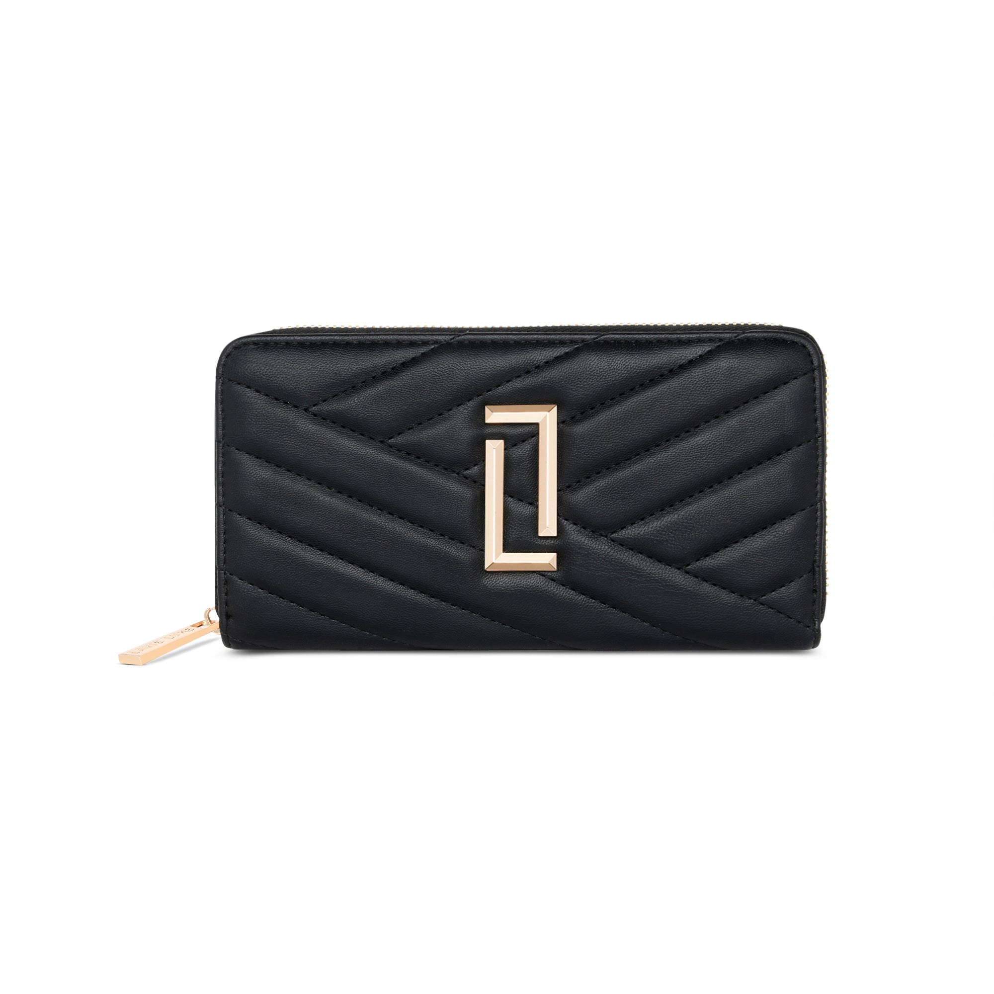 Lavie Luxe Black Large Women's Cross Quilt Zip Around Wallet