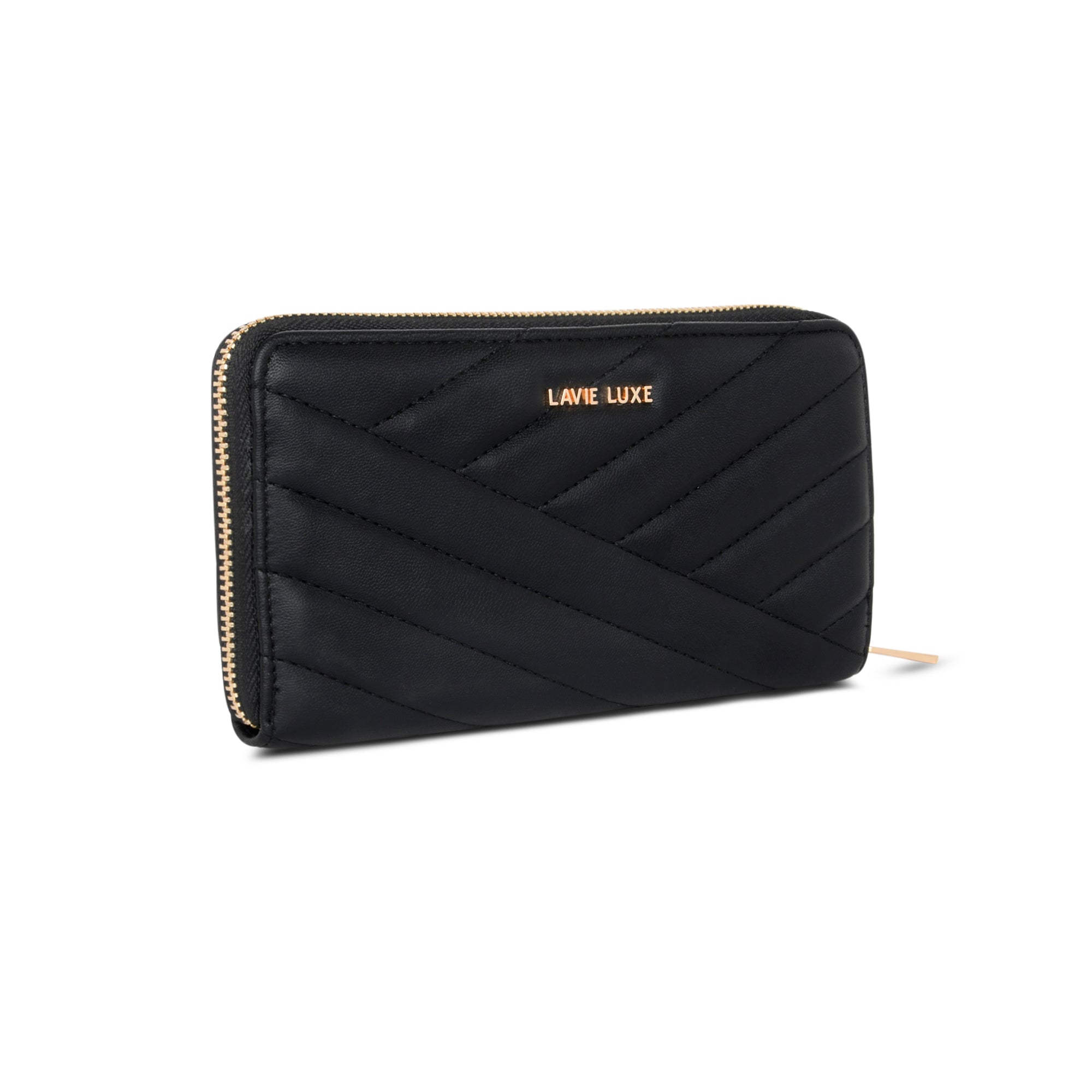 Lavie Luxe Black Large Women's Cross Quilt Zip Around Wallet