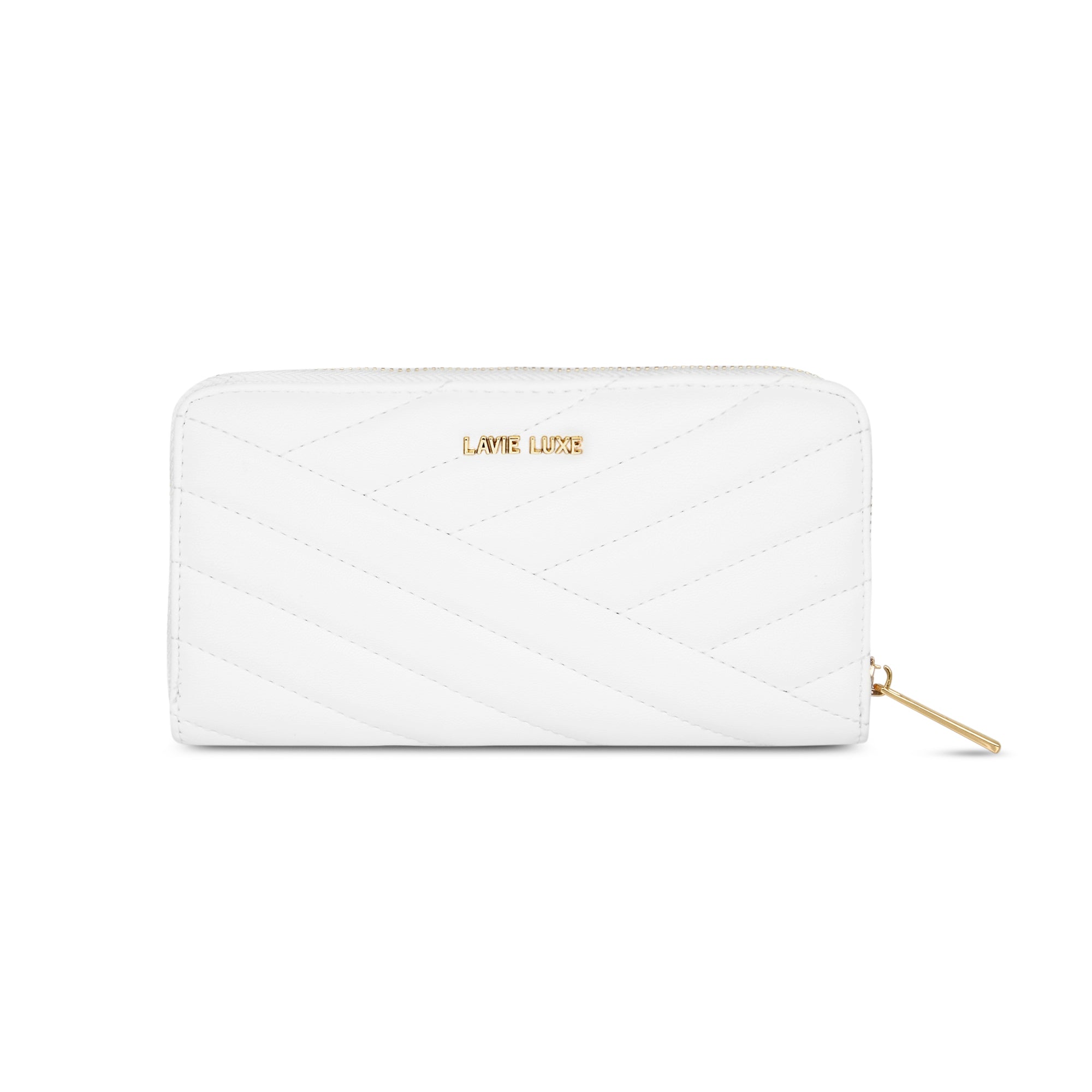 Lavie Luxe White Large Women's Cross Quilt Zip Around Wallet