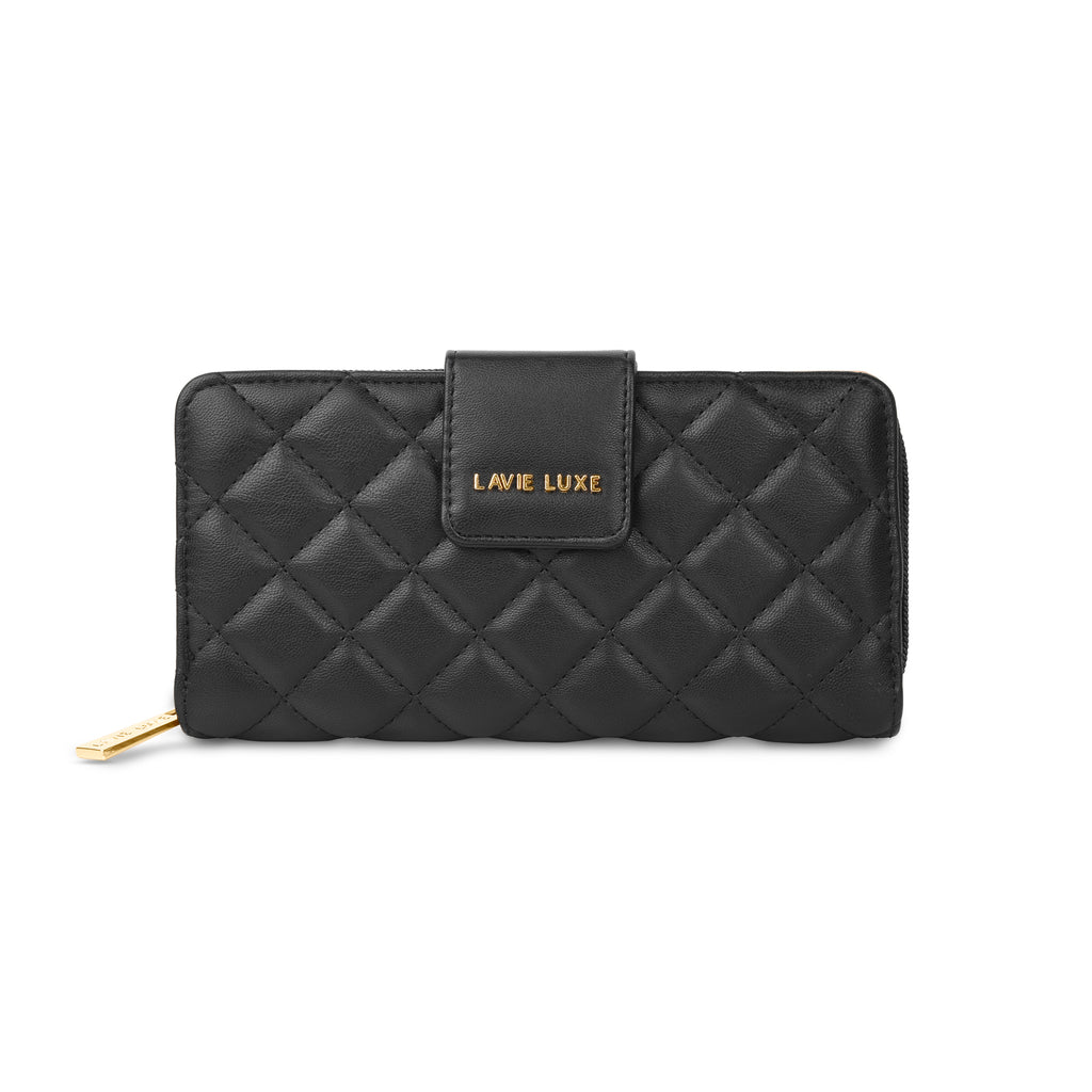 Lavie Luxe Black Large Women's Diamond Bifold Wallet