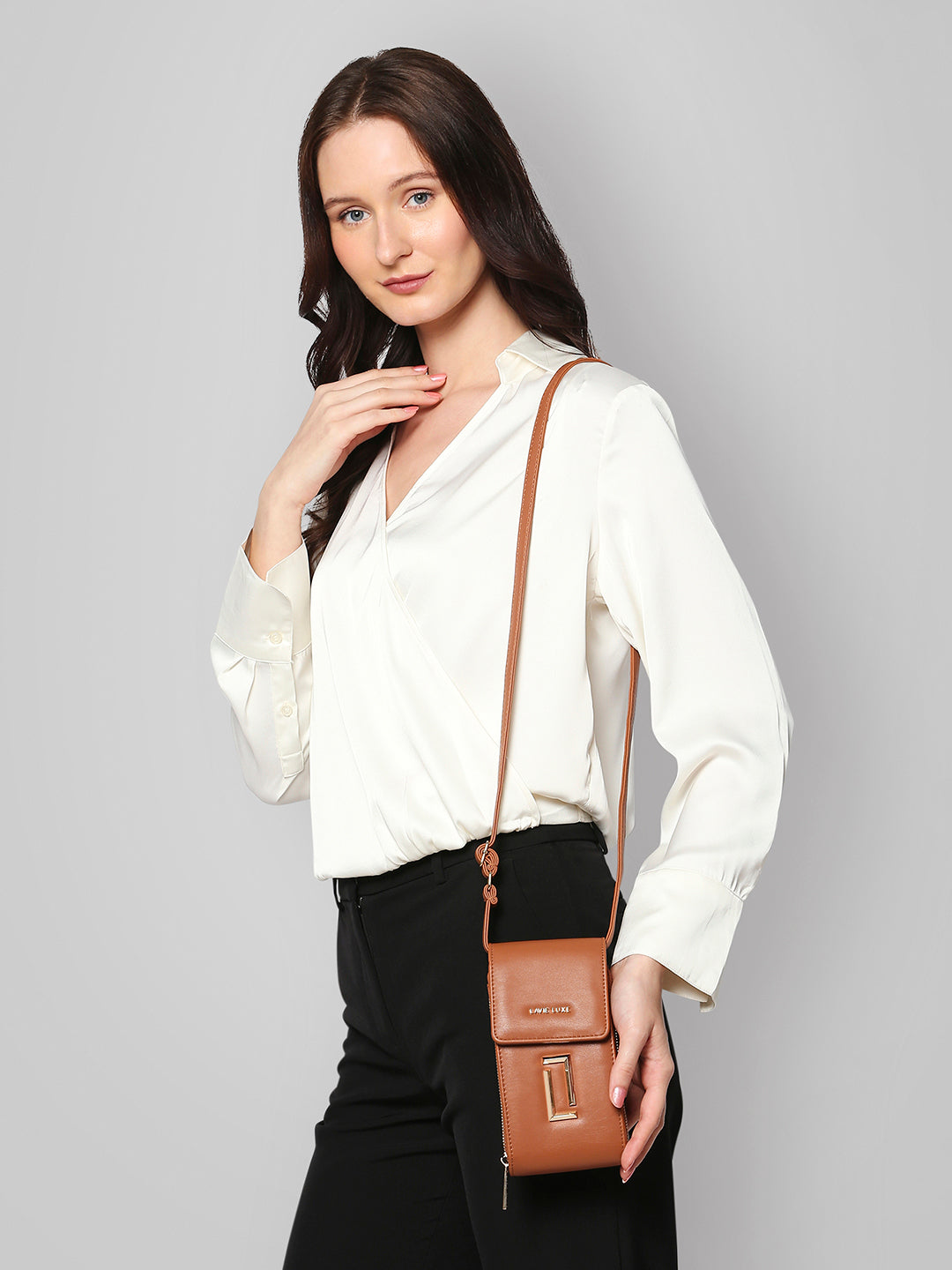 Lavie Luxe Tan Large Women's Vertical Zip Sling Bag Wallet