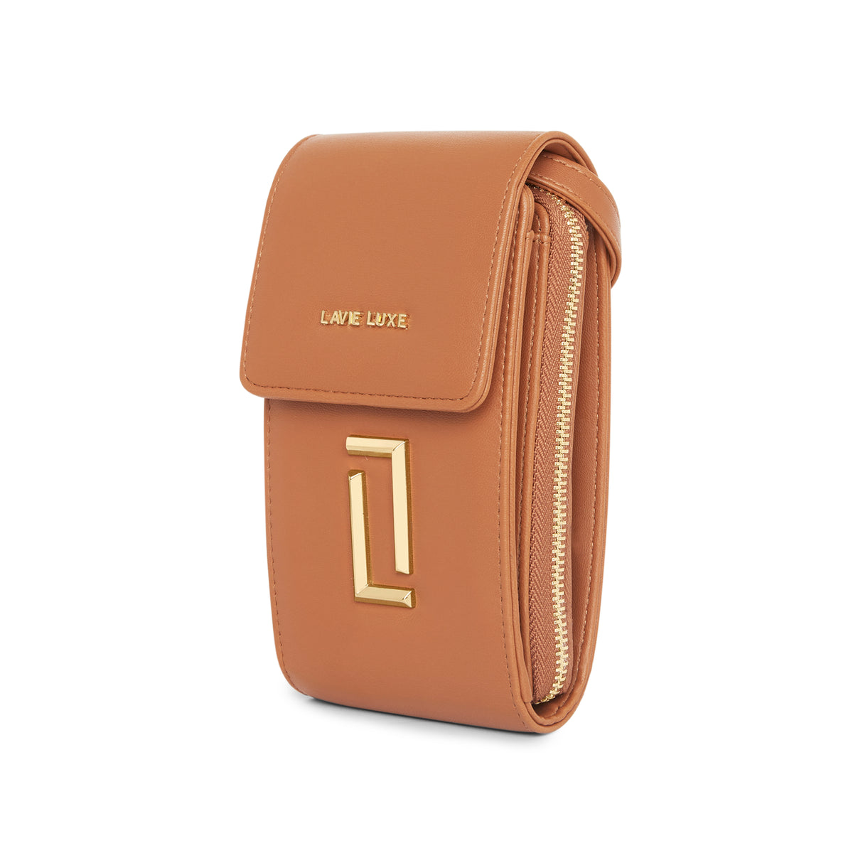 Lavie Luxe Tan Large Women's Vertical Zip Sling Bag Wallet