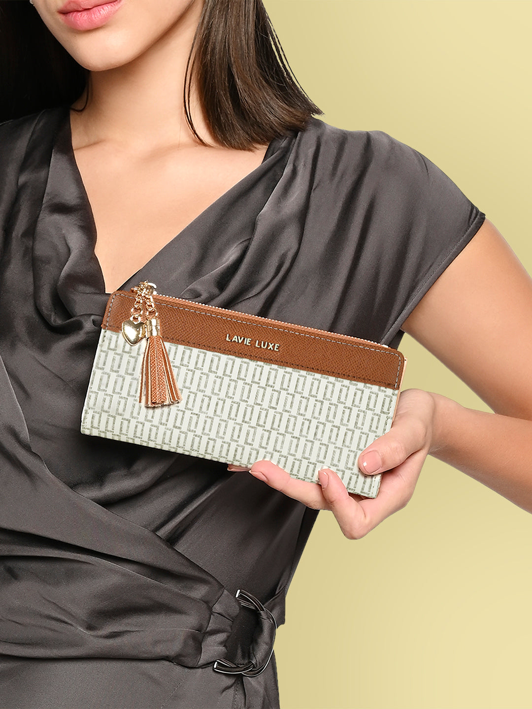 Lavie Luxe Mono Safain Off White Large Women's Bifold Zip Wallet