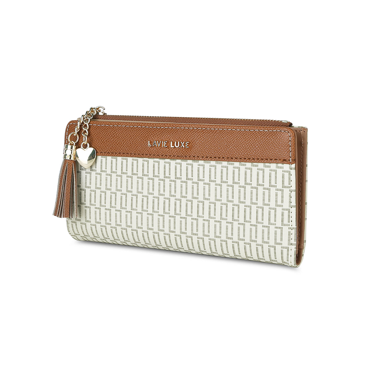 Lavie Luxe Mono Safain Off White Large Women's Bifold Zip Wallet