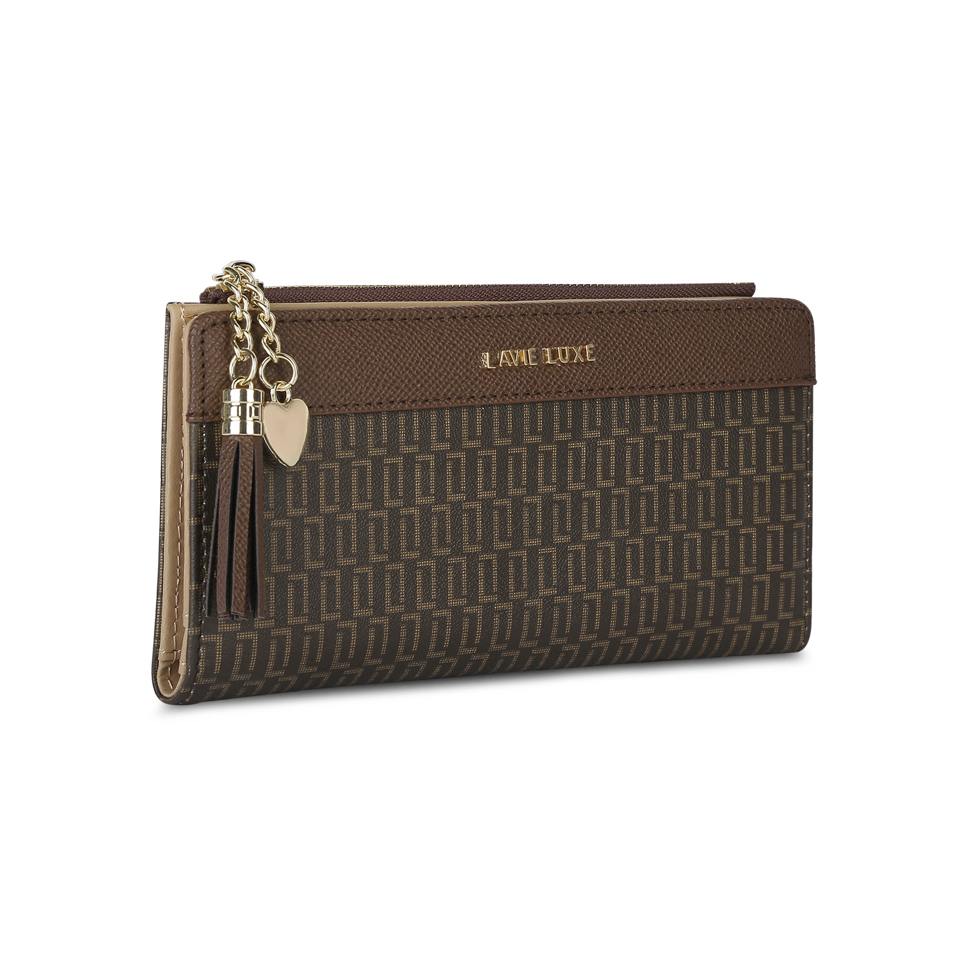 Lavie Luxe Mono Safain Choco Large Women's Bifold Zip Wallet