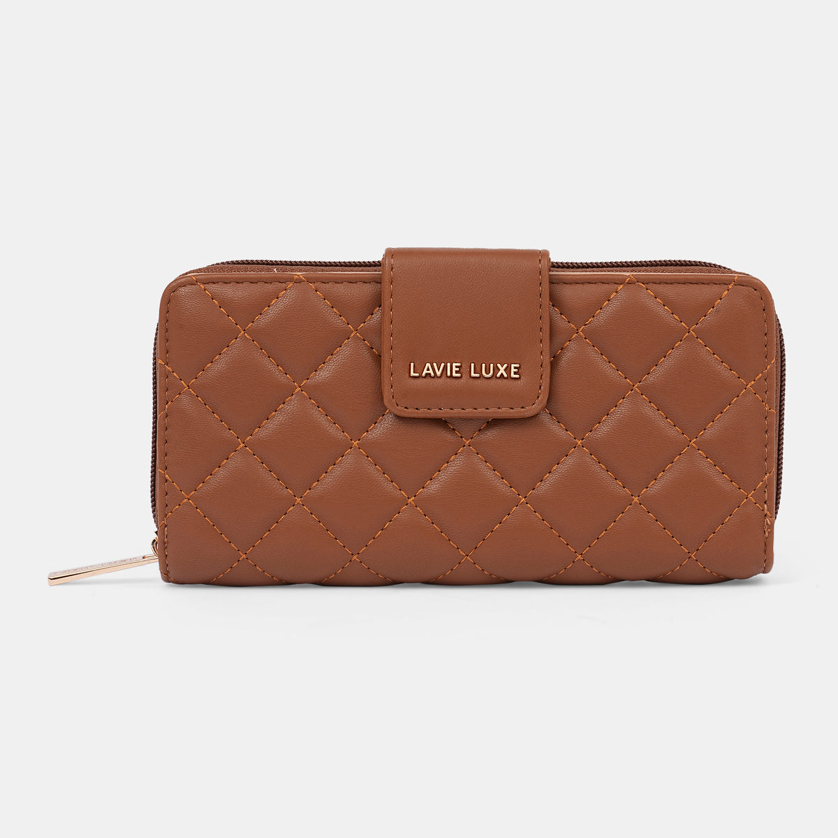 Lavie Luxe Diamond Bifold Tan Large Women's Zip Wallet