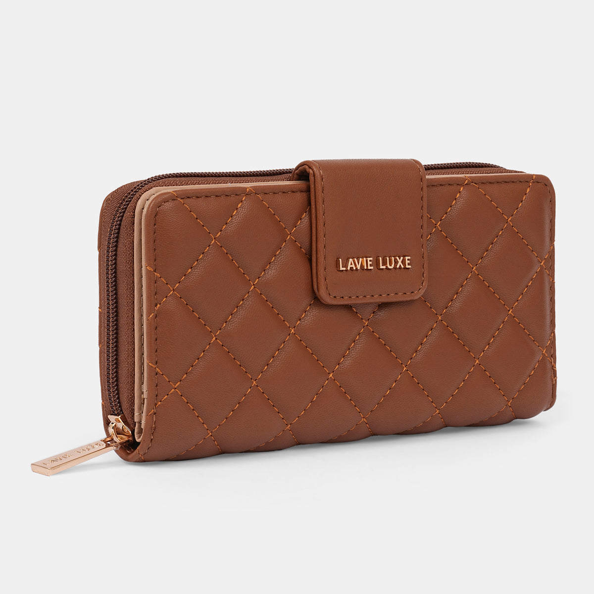 Lavie Luxe Diamond Bifold Tan Large Women's Zip Wallet