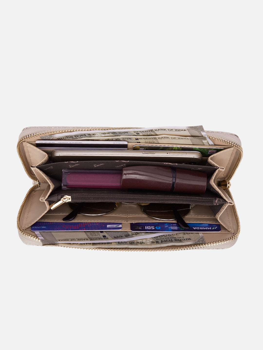 Glam Sacy Large Zip Around Wallet Beige