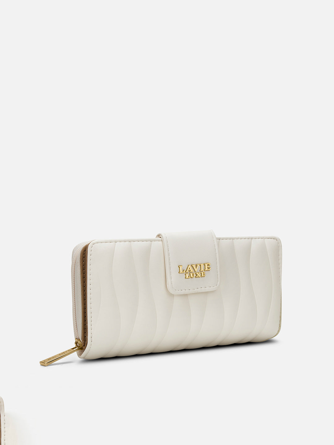 Lucie Emboss Bifold Ziparound Wallet Off White