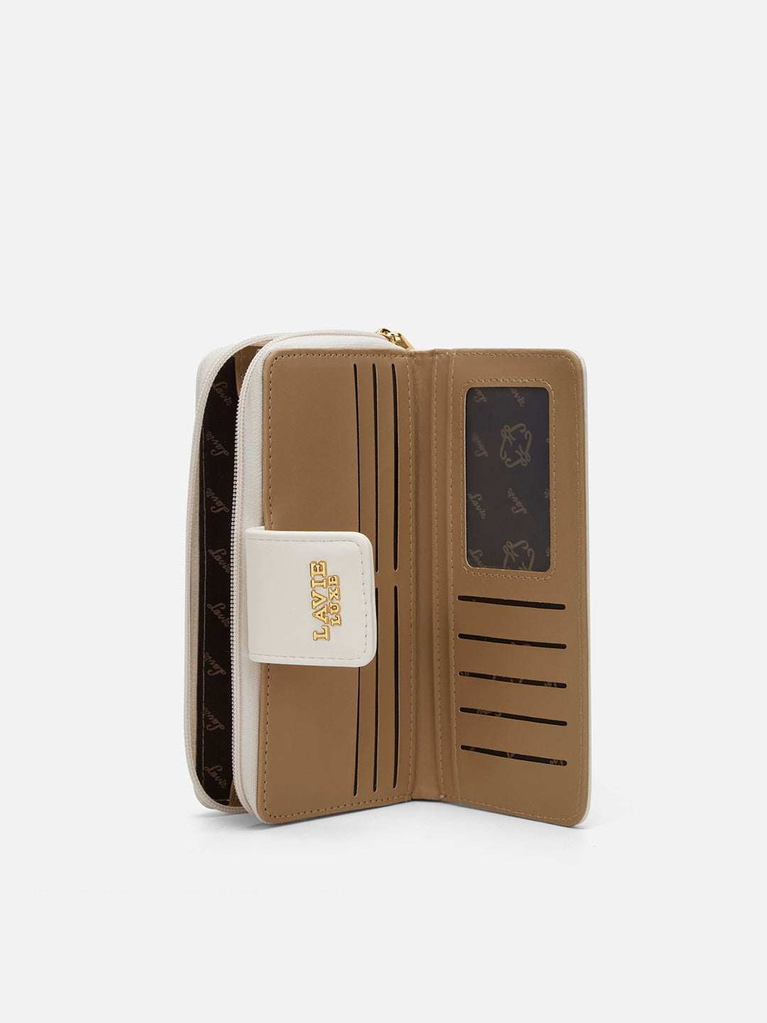 Lucie Emboss Bifold Ziparound Wallet Off White