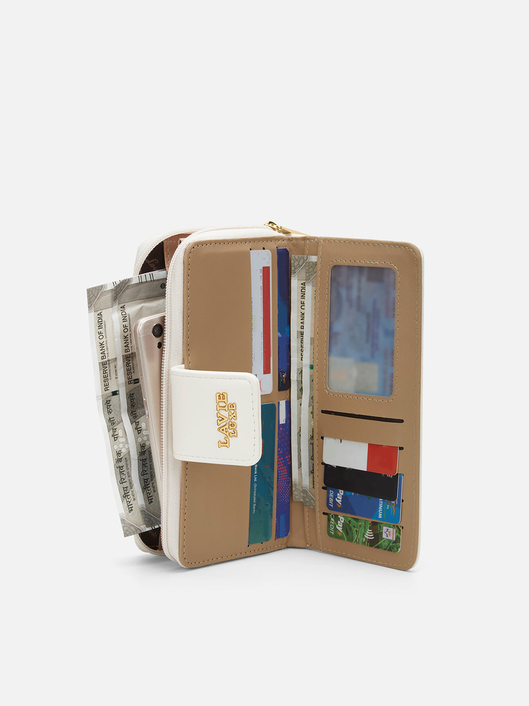 Lucie Emboss Bifold Ziparound Wallet Off White