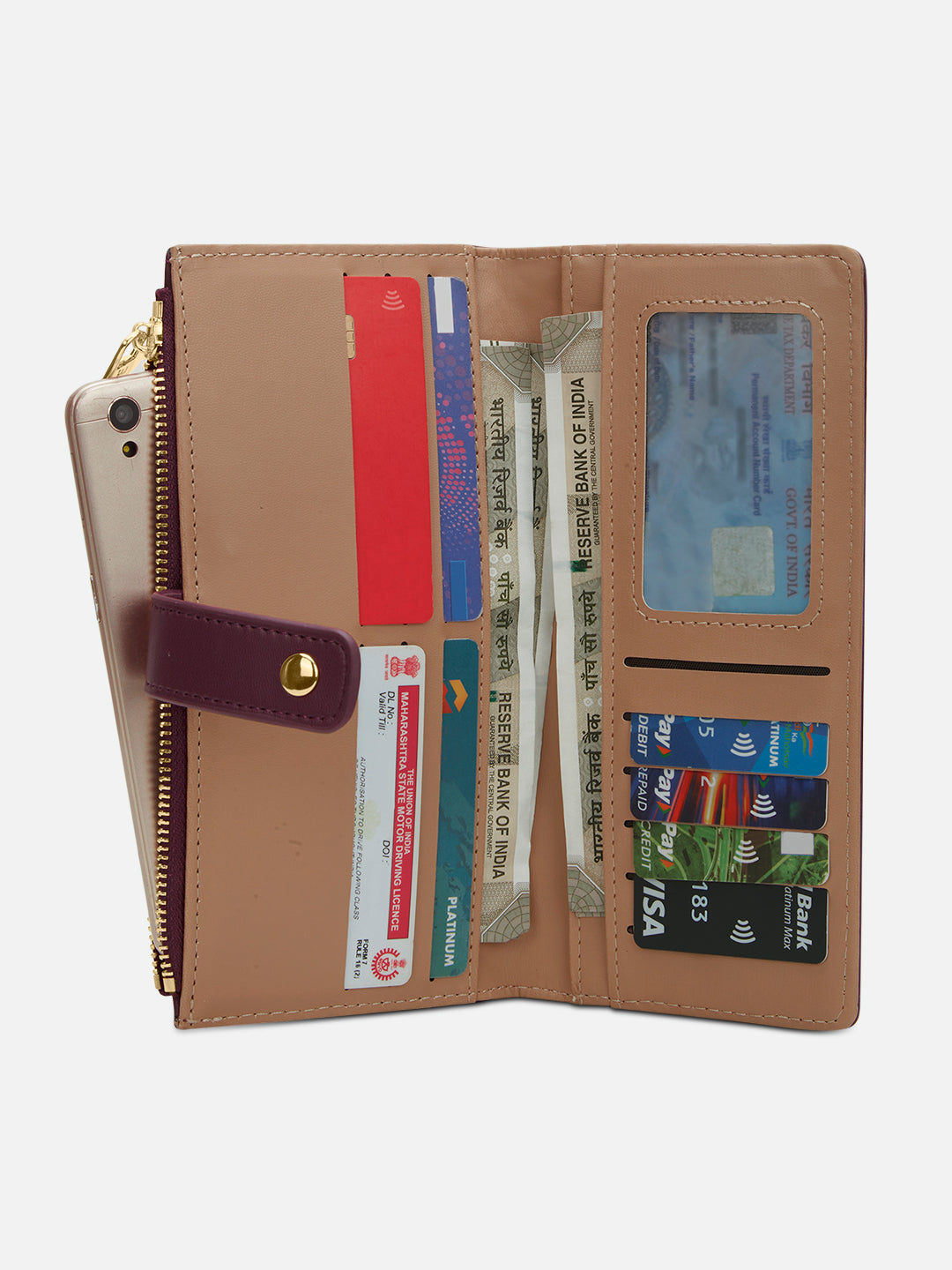 Alice Bifold Zip Large Wallet Wine