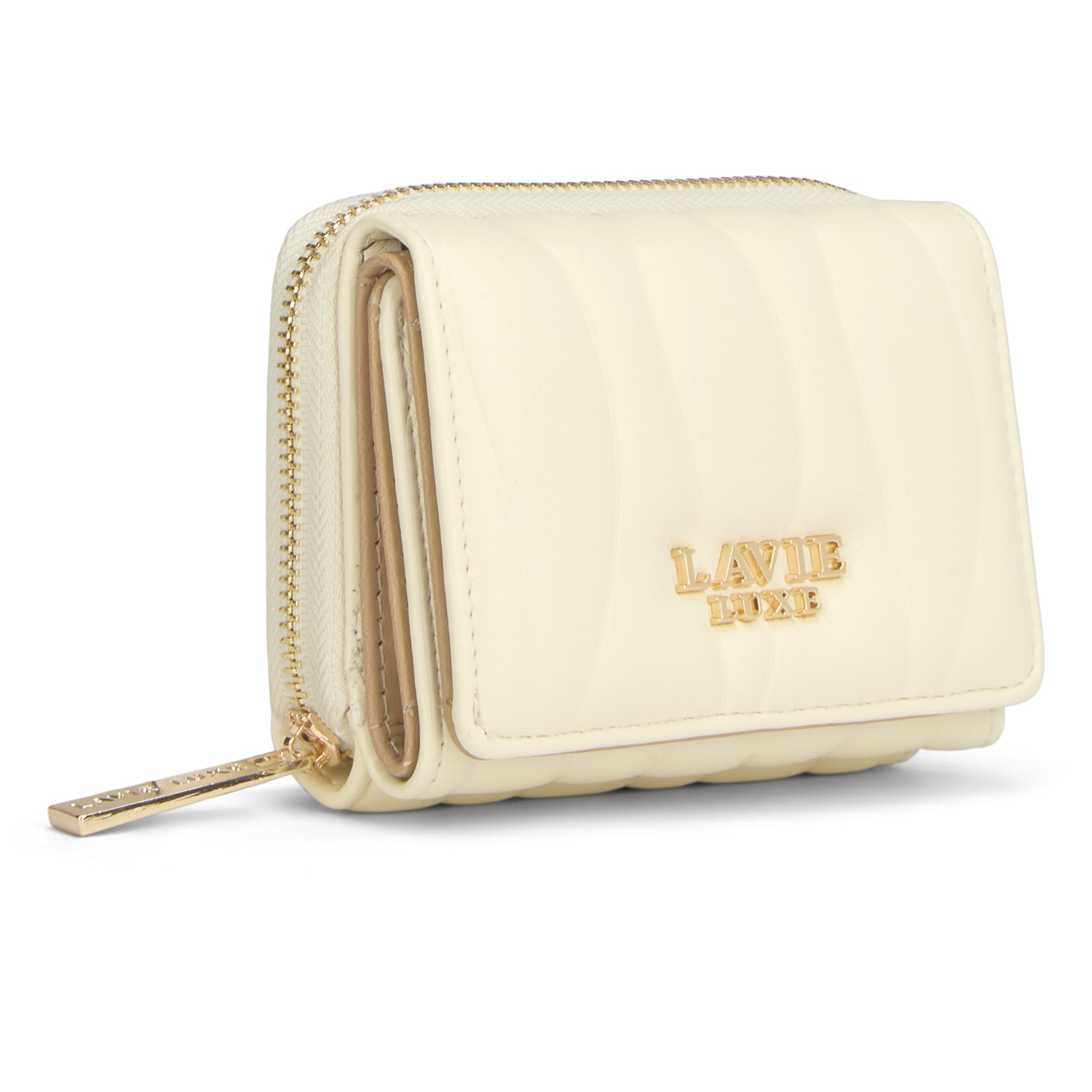 Lucie Emboss Trifold Small Wallet Off White