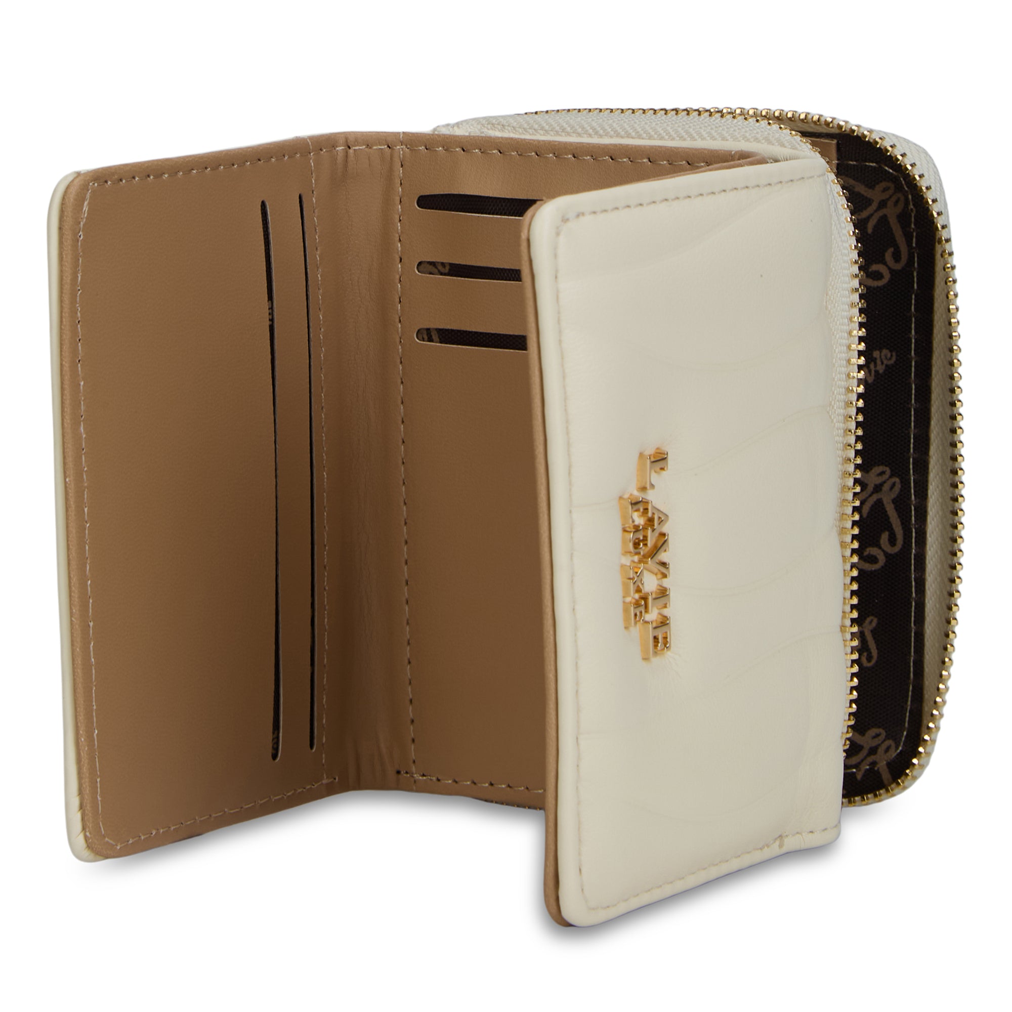 Lucie Emboss Trifold Small Wallet Off White