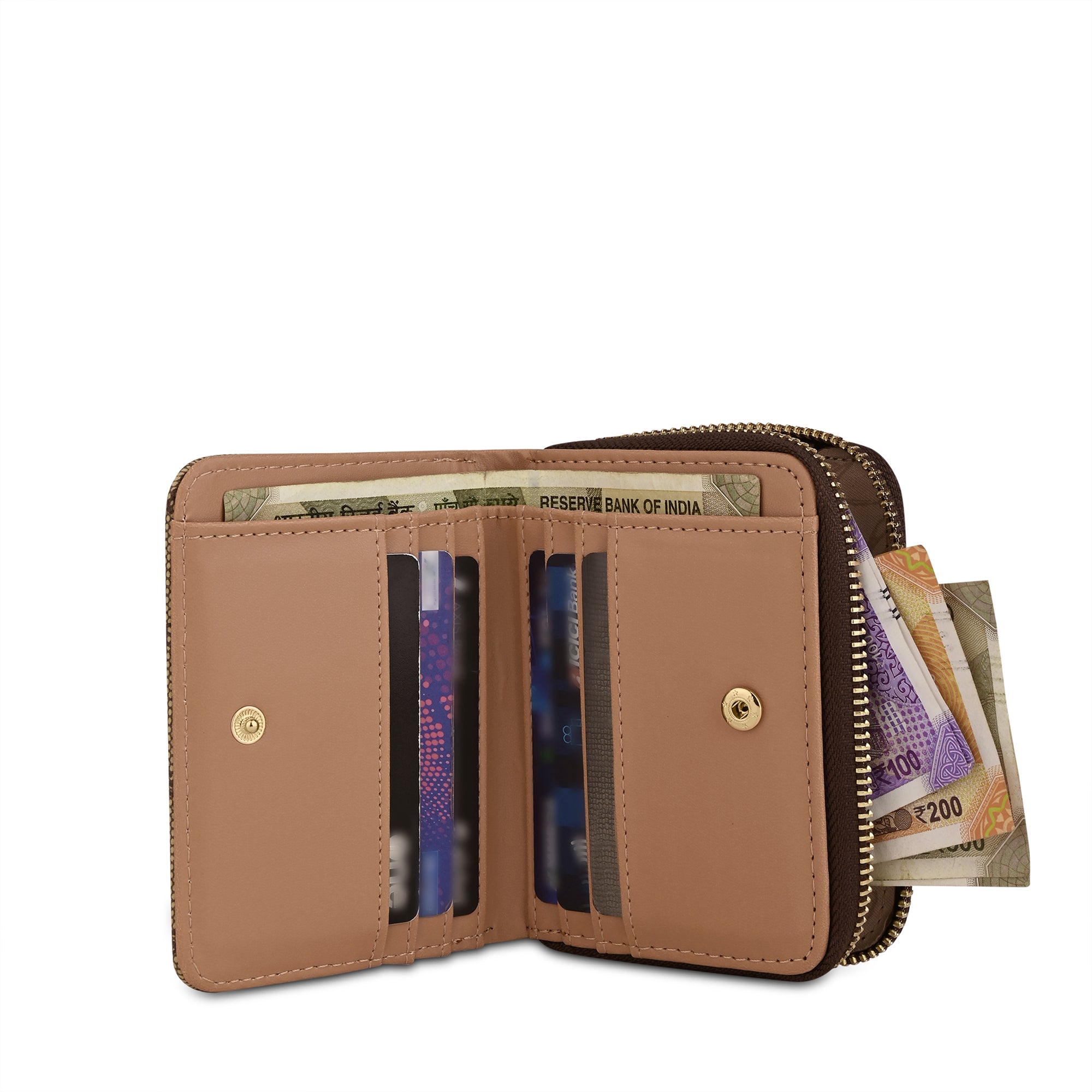 Mono Lynette Flap Zip Around Wallet Latte