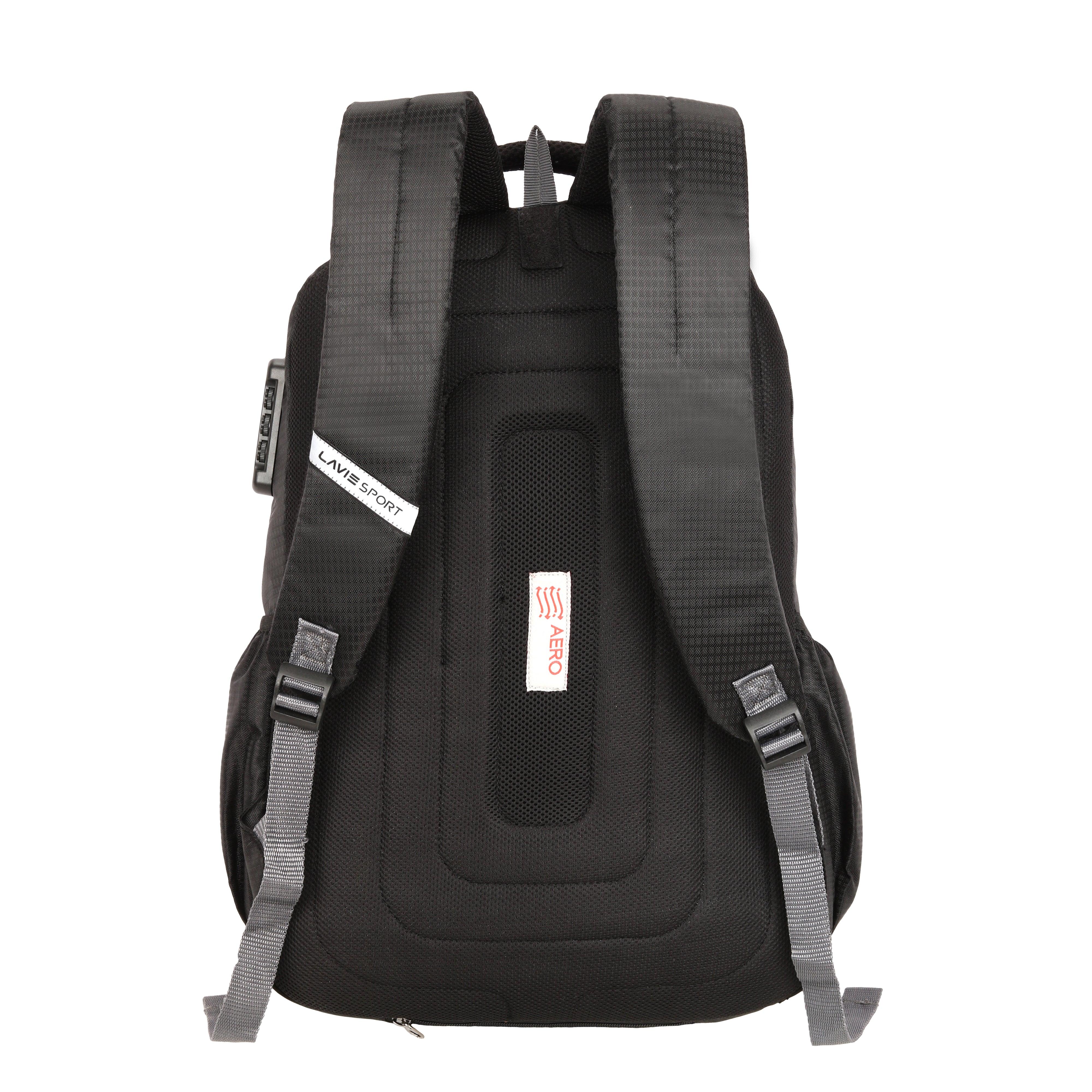 Lavie Sport Graph 31L Laptop Backpack with Raincover & Combi-lock For Men & Women|Boys & Girls Black - Lavie World