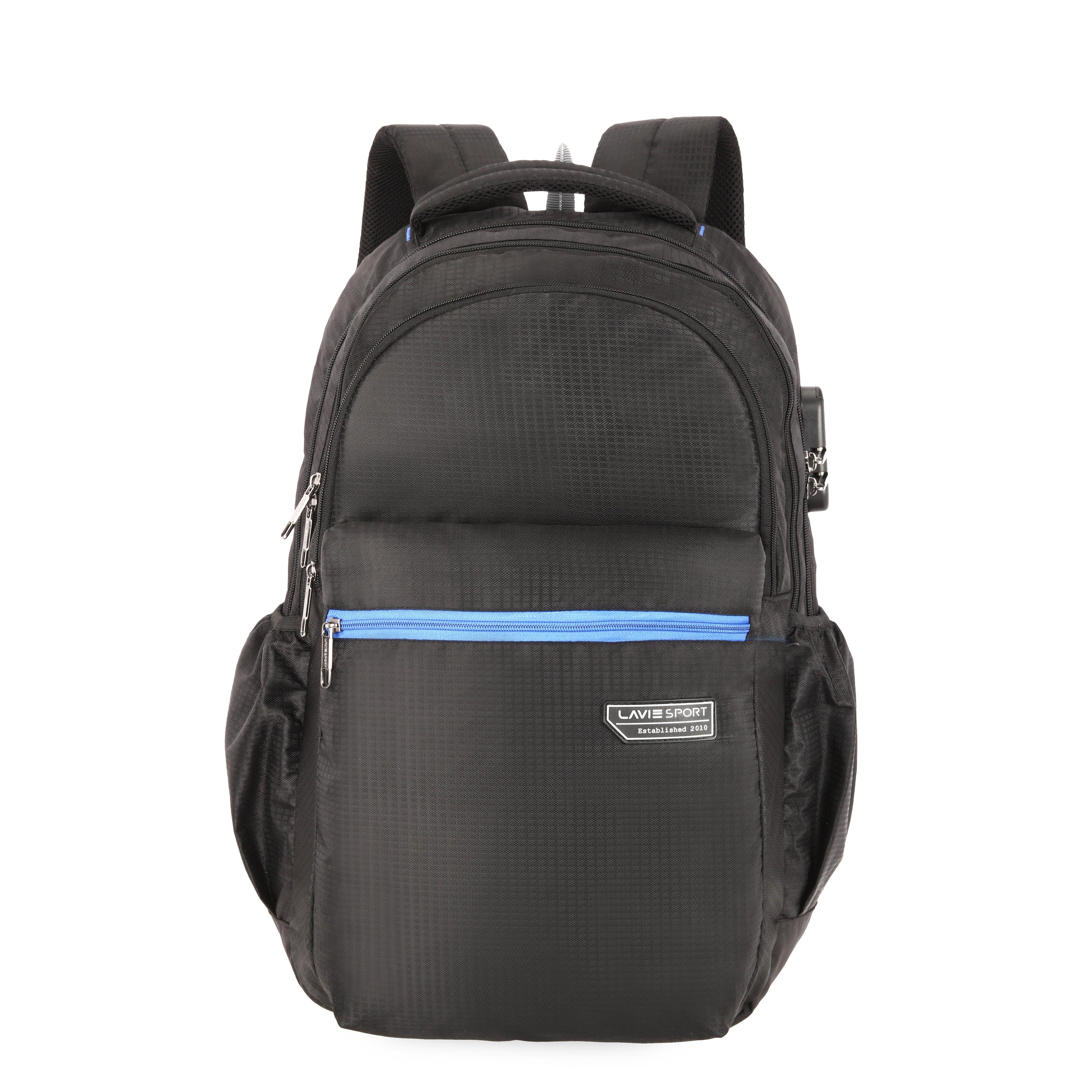 Lavie Sport Axis 31L Laptop Backpack with Raincover & Combi-lock For Men & Women|Boys & Girls Black - Lavie World