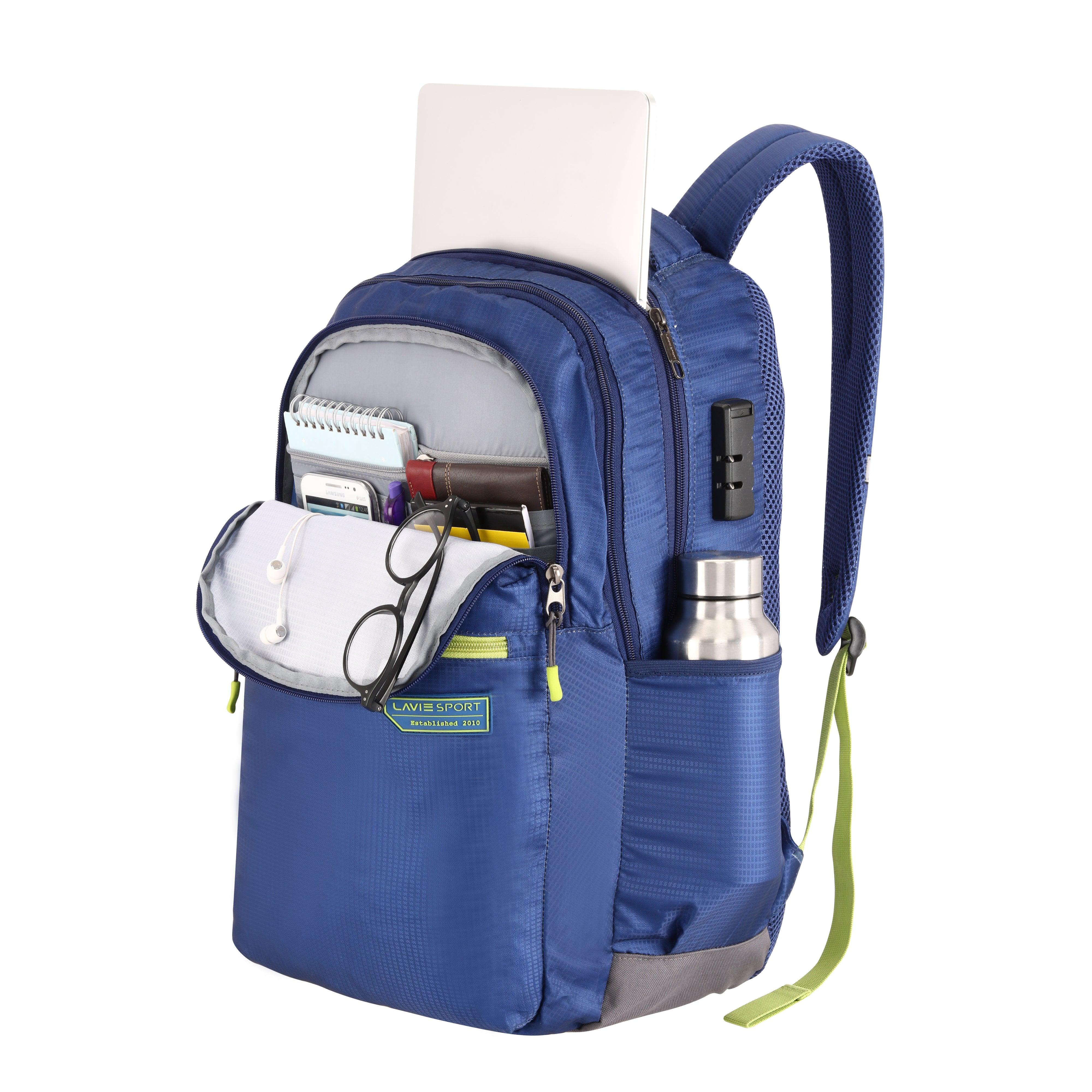 Lavie Sport Axis 31L Laptop Backpack with Raincover & Combi-lock For Men & Women|Boys & Girls Royal Blue - Lavie World
