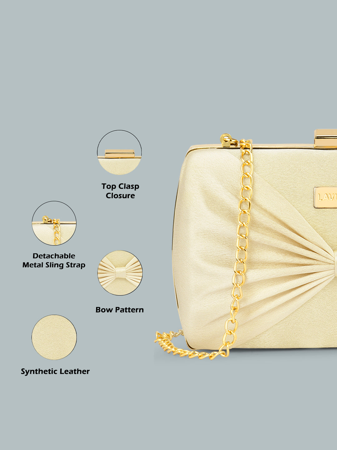 Lavie Luxe Satin Bow Women's Clutch Purse Large Gold