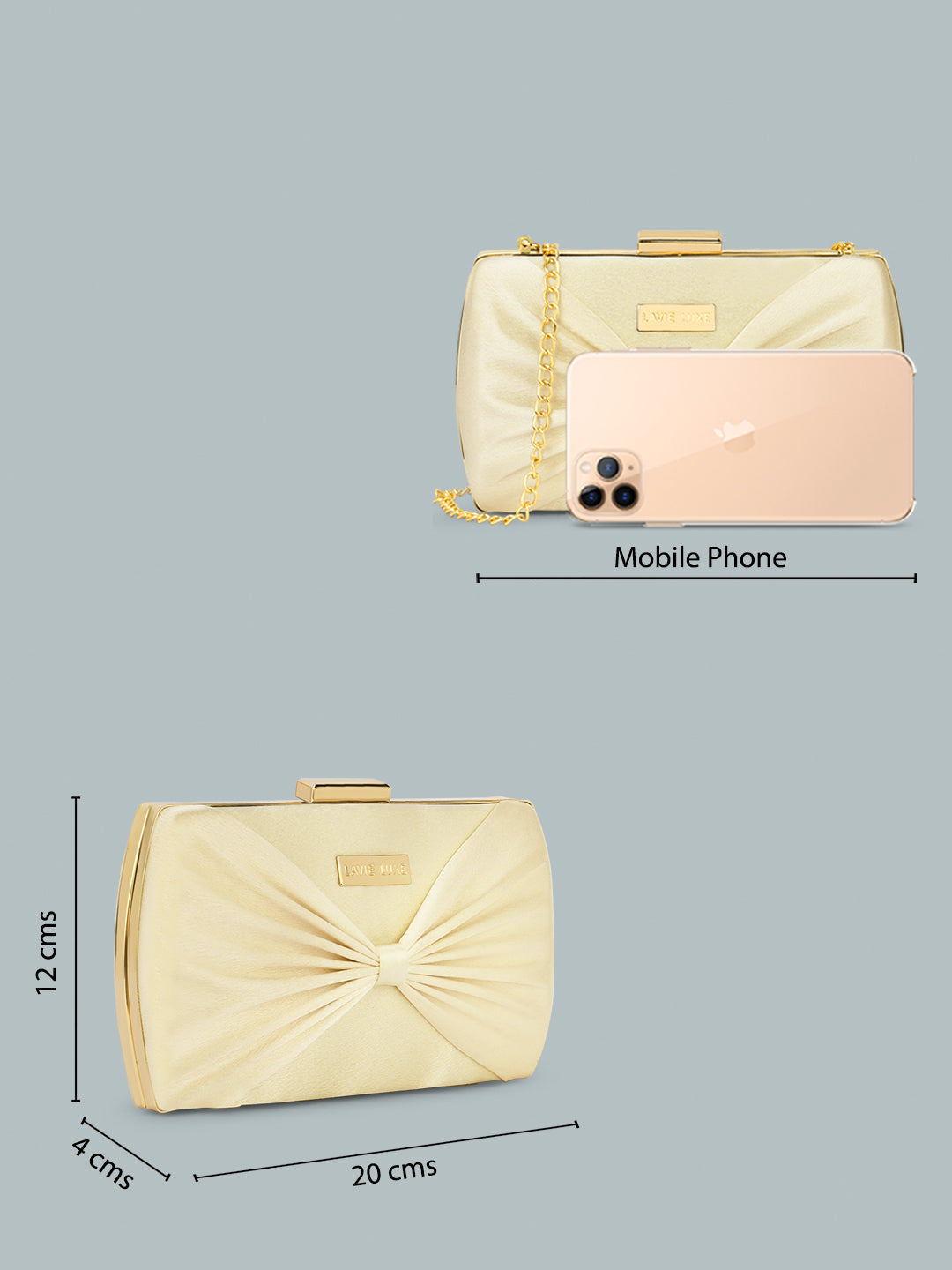 Lavie Luxe Satin Bow Women's Clutch Purse Large Gold