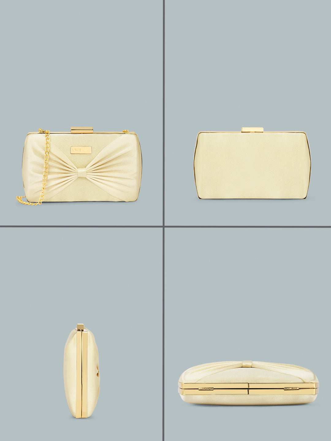 Lavie Luxe Satin Bow Women's Clutch Purse Large Gold