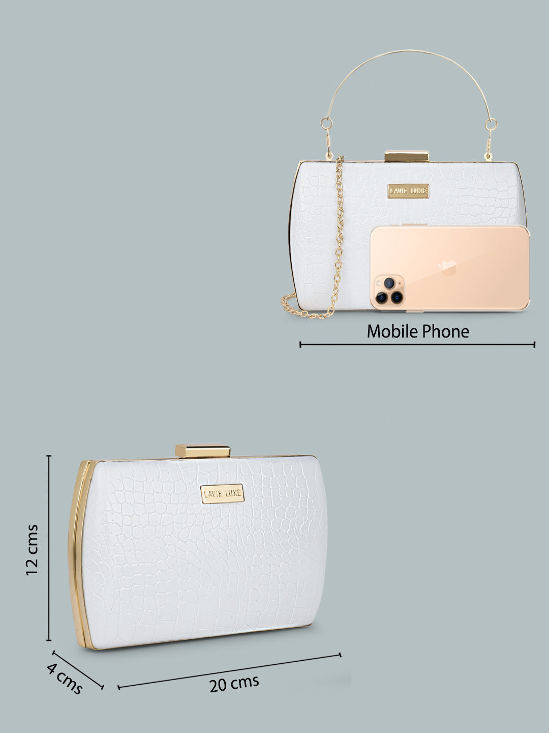 Lavie Luxe Glossy Dino Women's Frame Clutch Purse Large White