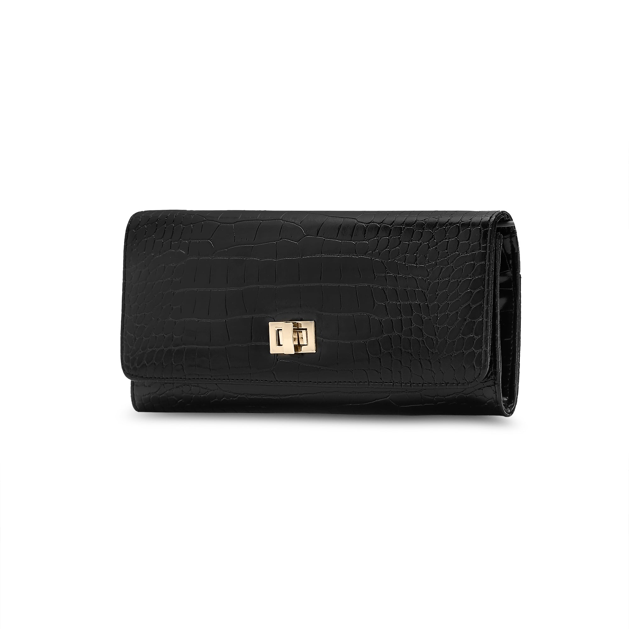Lavie Luxe Glossy Dino Women's Envelope Clutch Purse Large Black