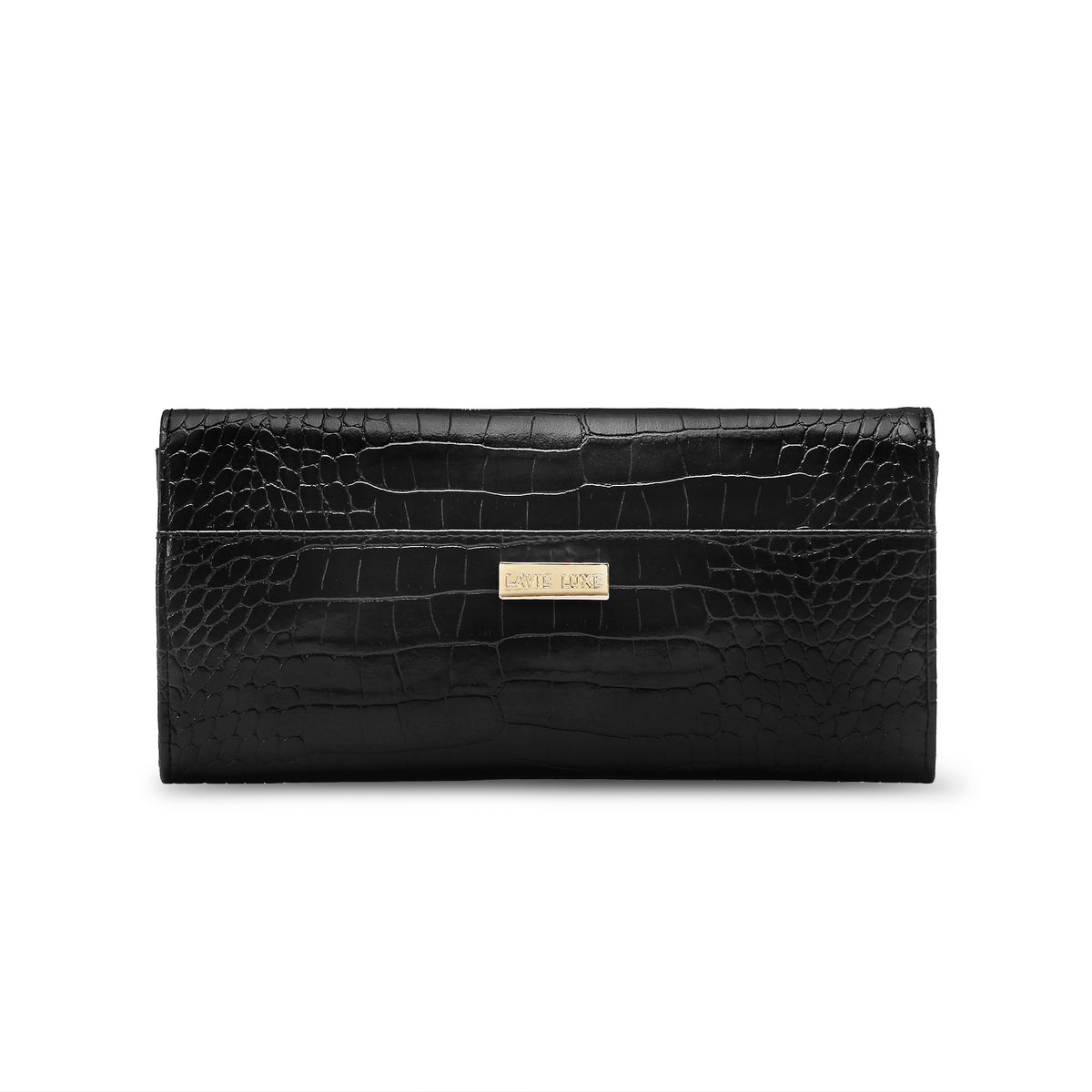 Lavie Luxe Glossy Dino Women's Envelope Clutch Purse Large Black