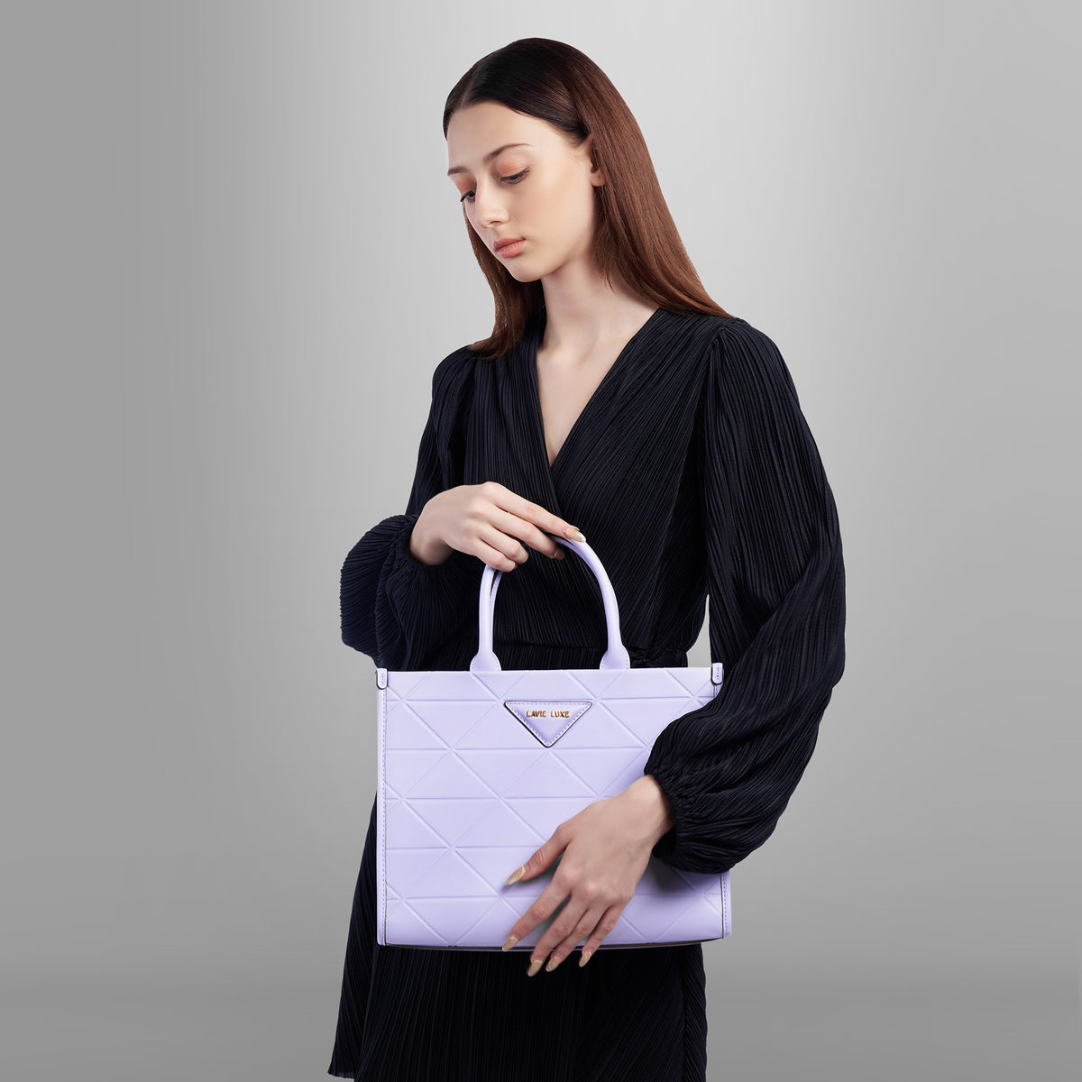 Lavie Luxe Mona Box Satchel Bag Medium Lilac