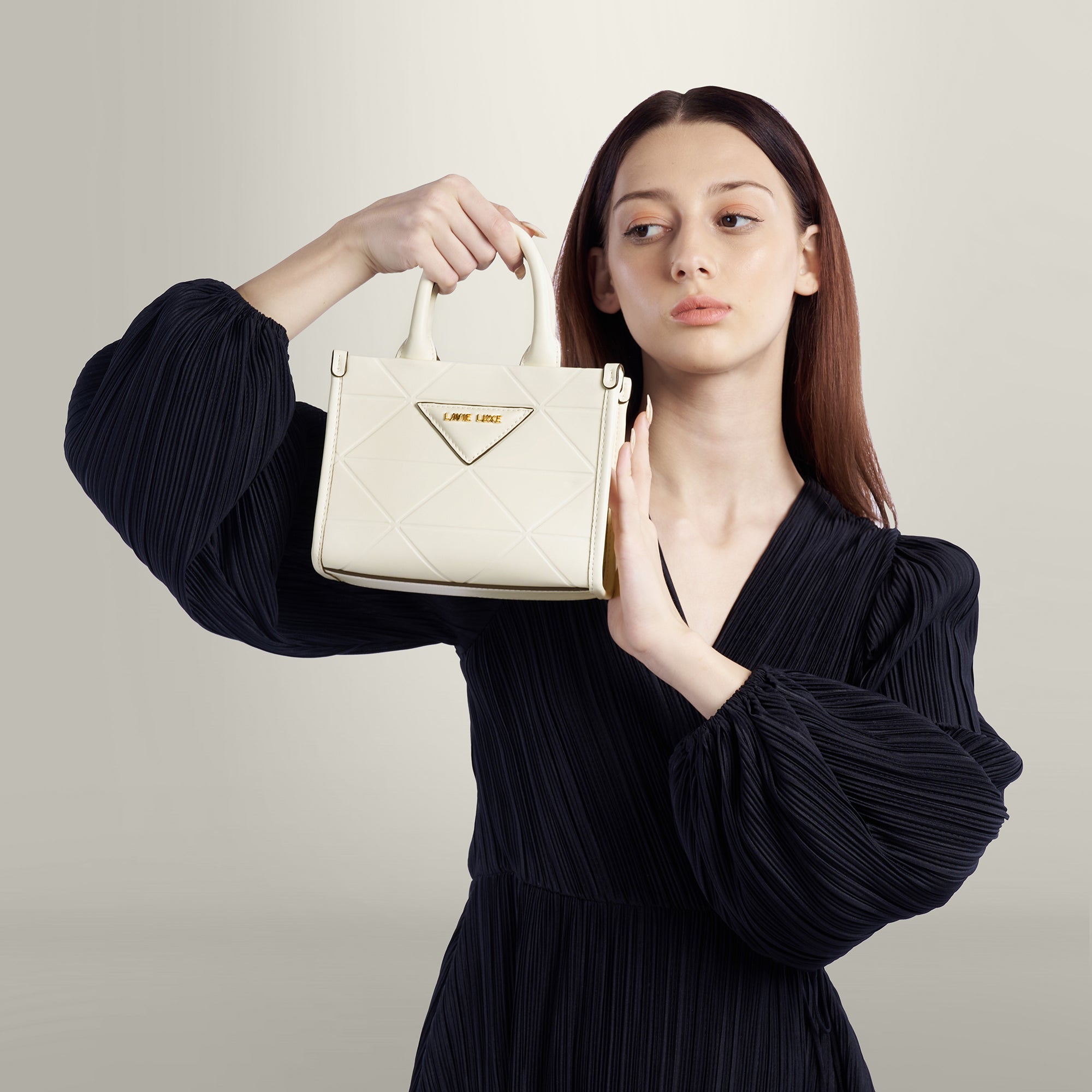 Lavie Luxe Mona Box XS Satchel Bag Extra Small Off White
