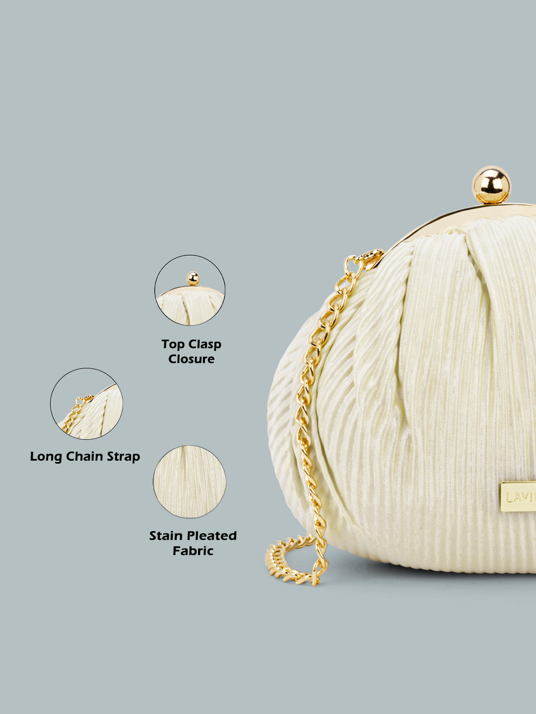 Lavie Luxe Pleated Women's Frame Clutch Purse Large Gold