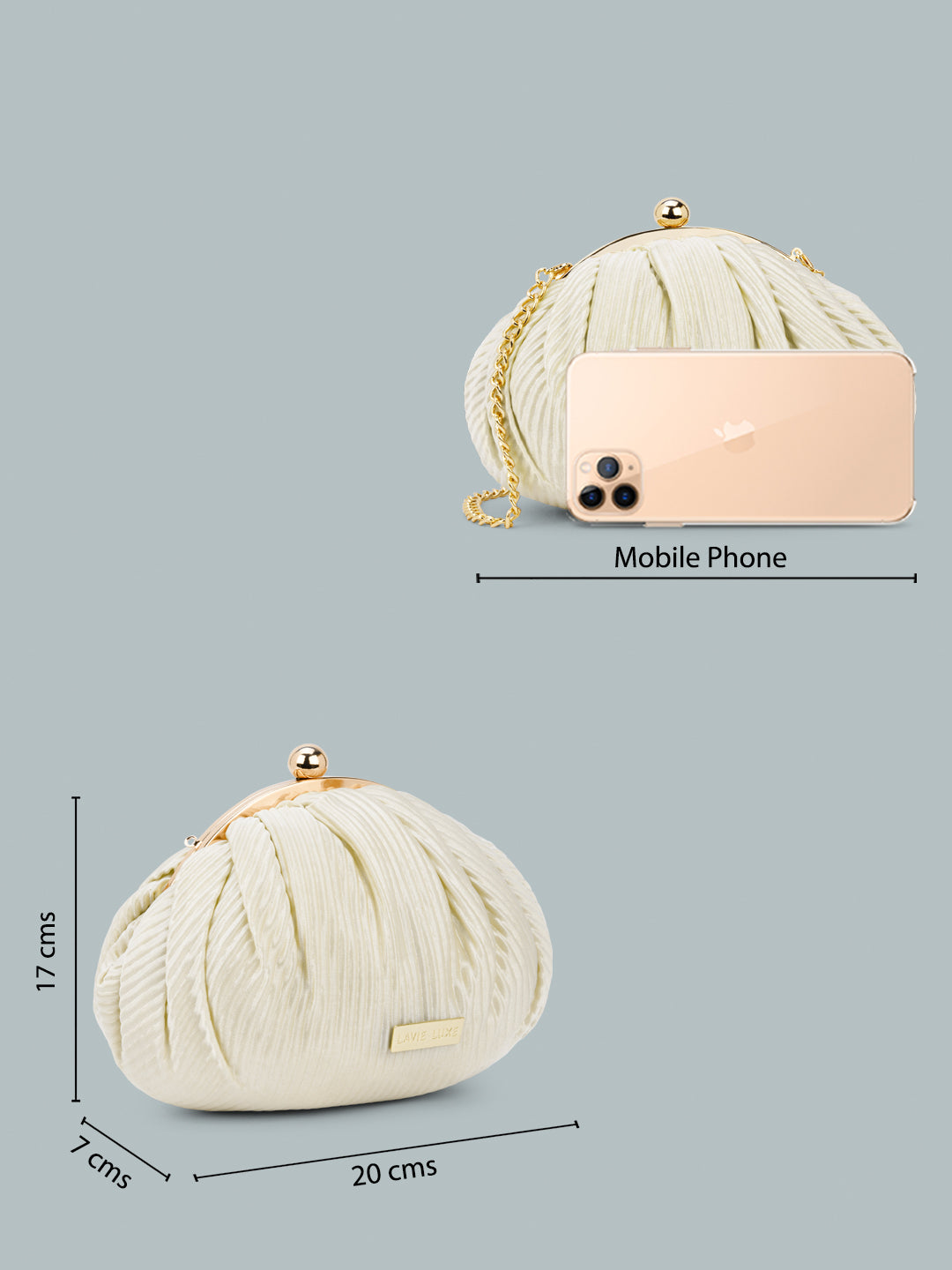 Lavie Luxe Pleated Women's Frame Clutch Purse Large Gold