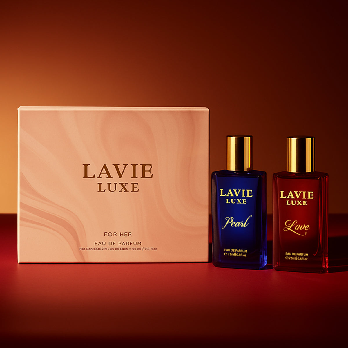 Love & Pearl EDP Gift Set  Women 25ml x2 50 Ml Red & Purple Perfume