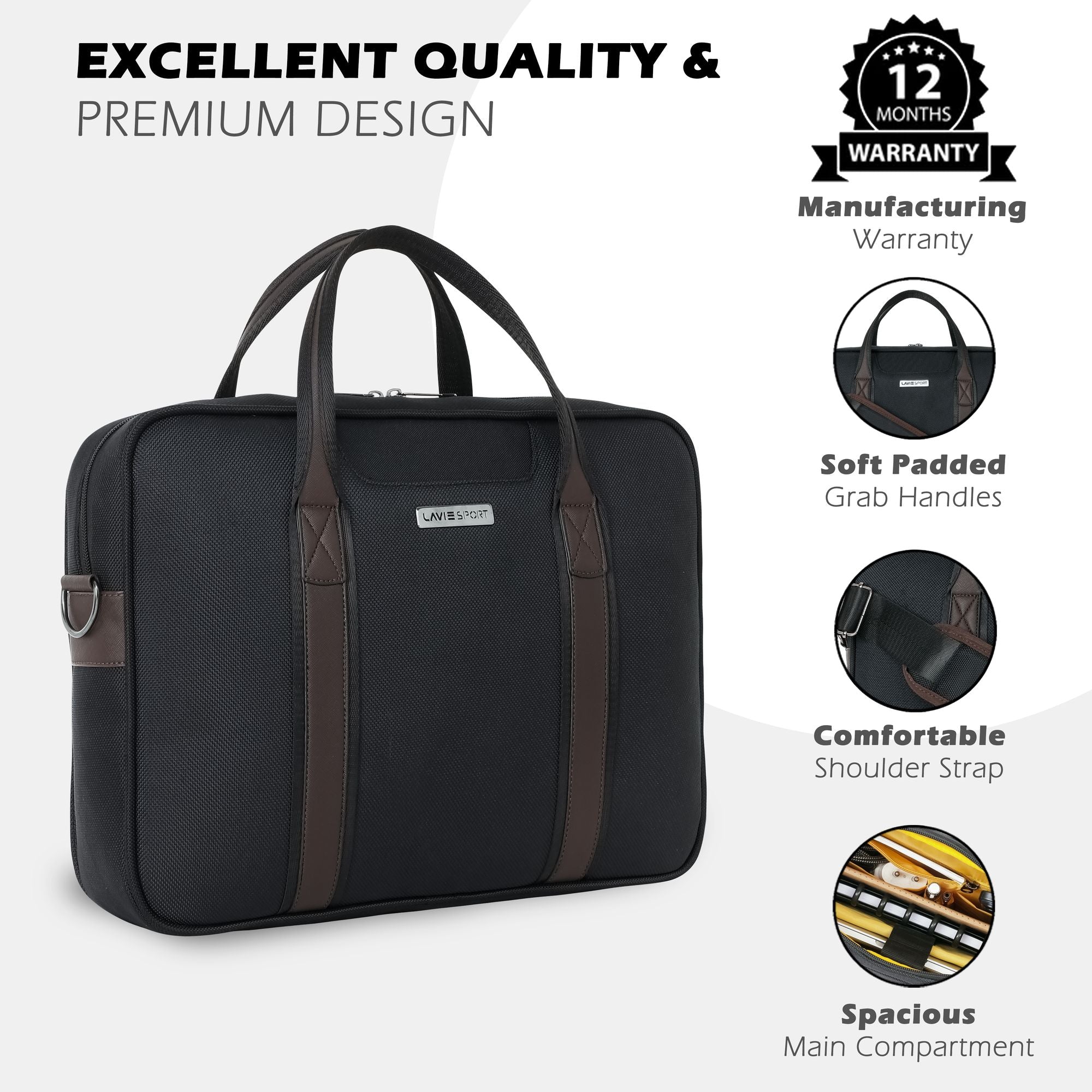 Elevate Briefcase Multifunctional Laptop Bag Black/Choco
