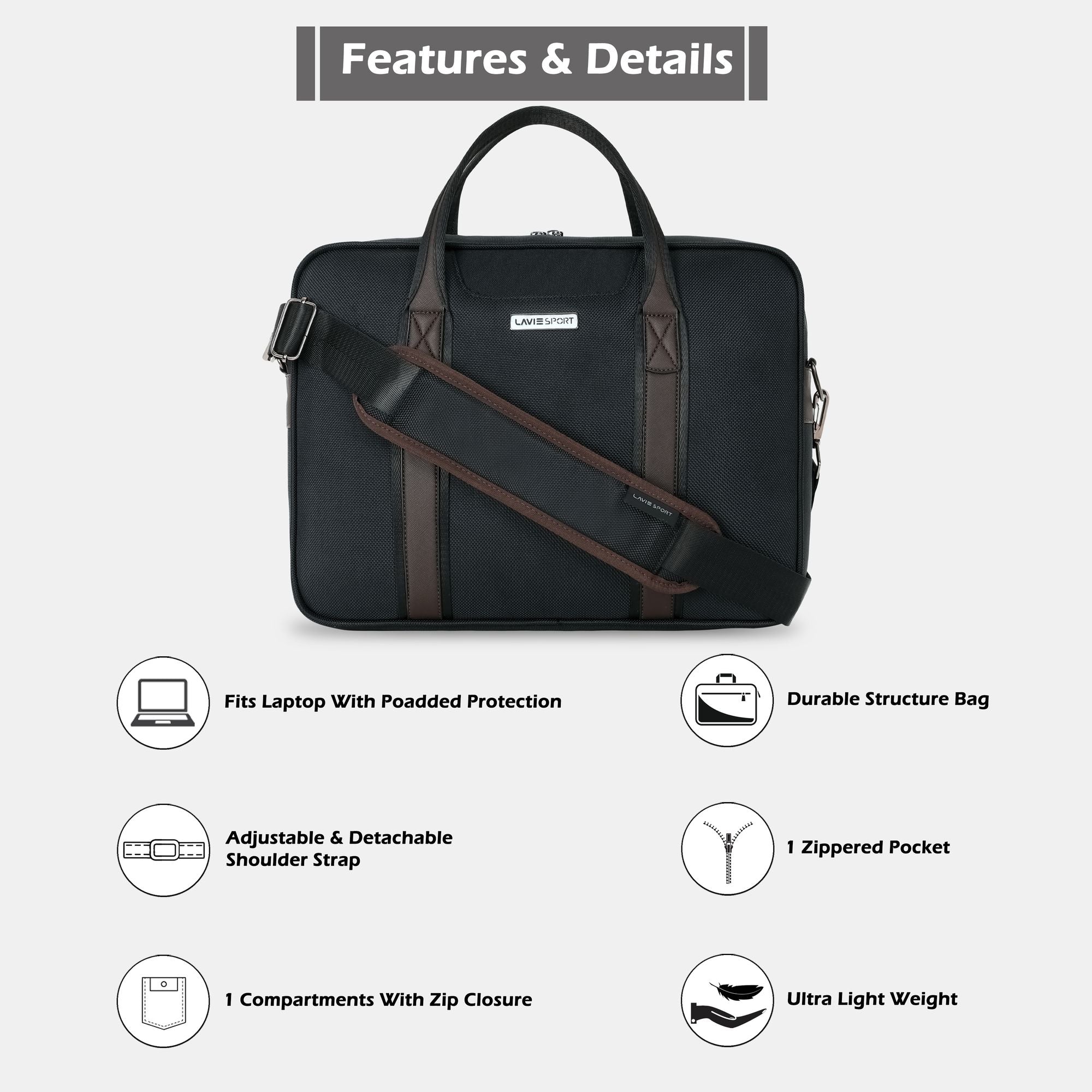 Elevate Briefcase Multifunctional Laptop Bag Black/Choco