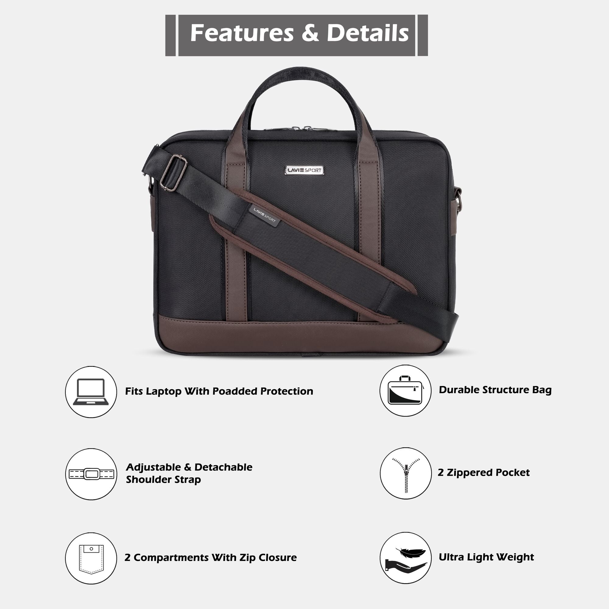 Magnate Briefcase Multifunctional Laptop Bag Black/Choco