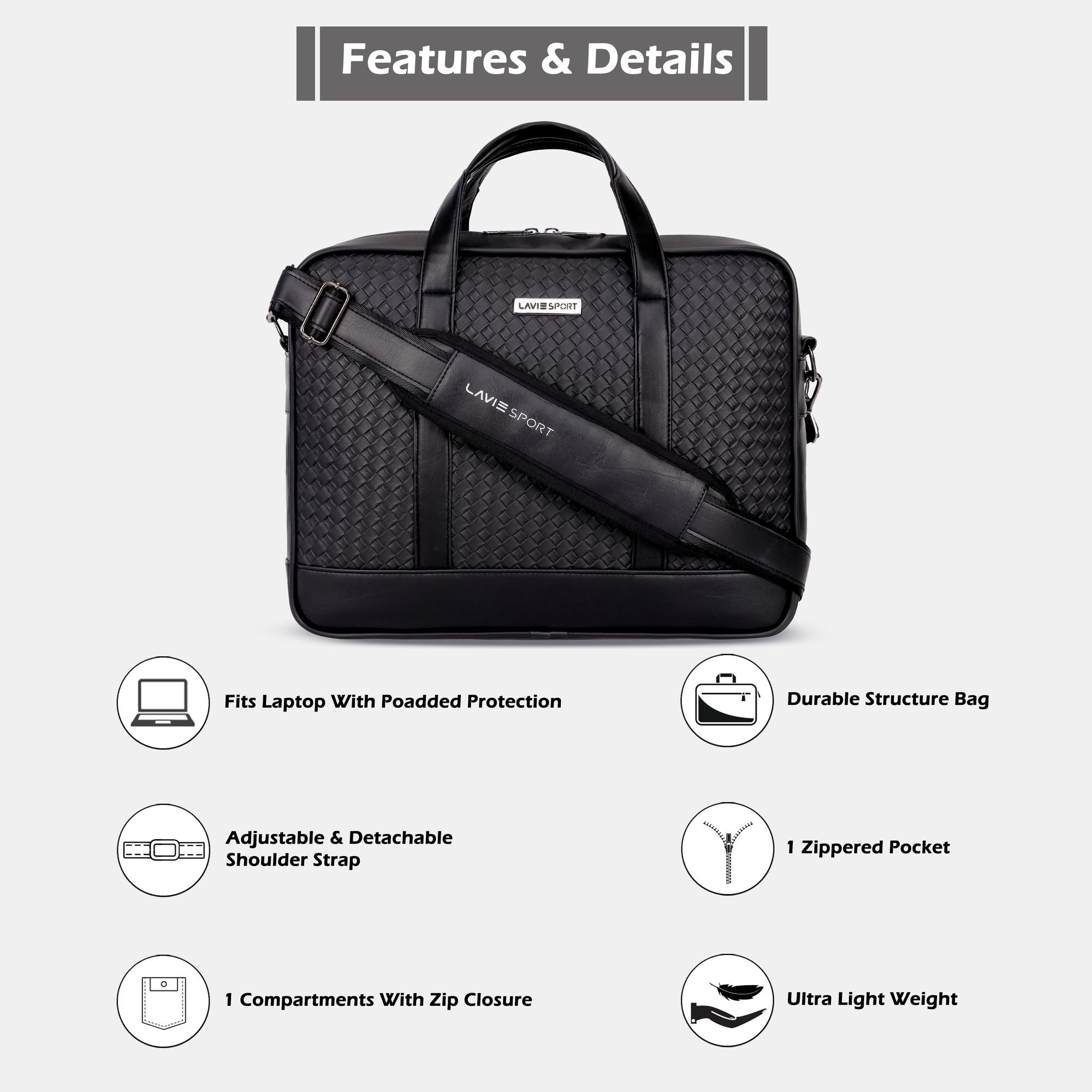 Magnate Briefcase Multifunctional Laptop Bag Black