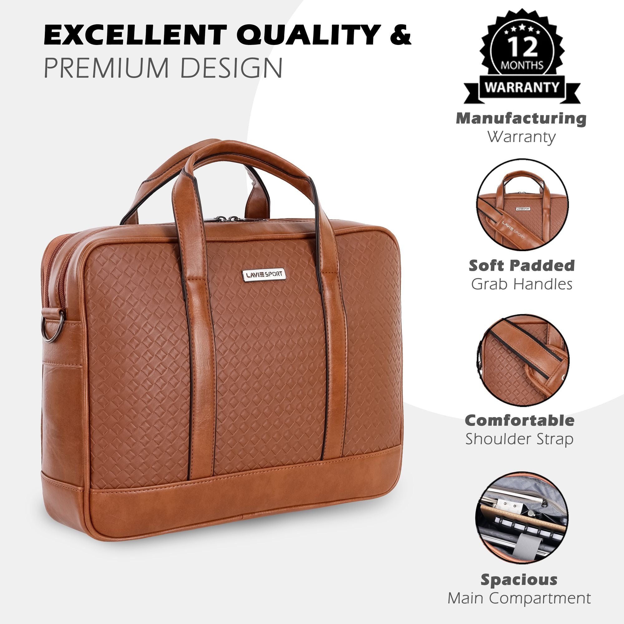 Magnate Briefcase Multifunctional Laptop Bag Tan