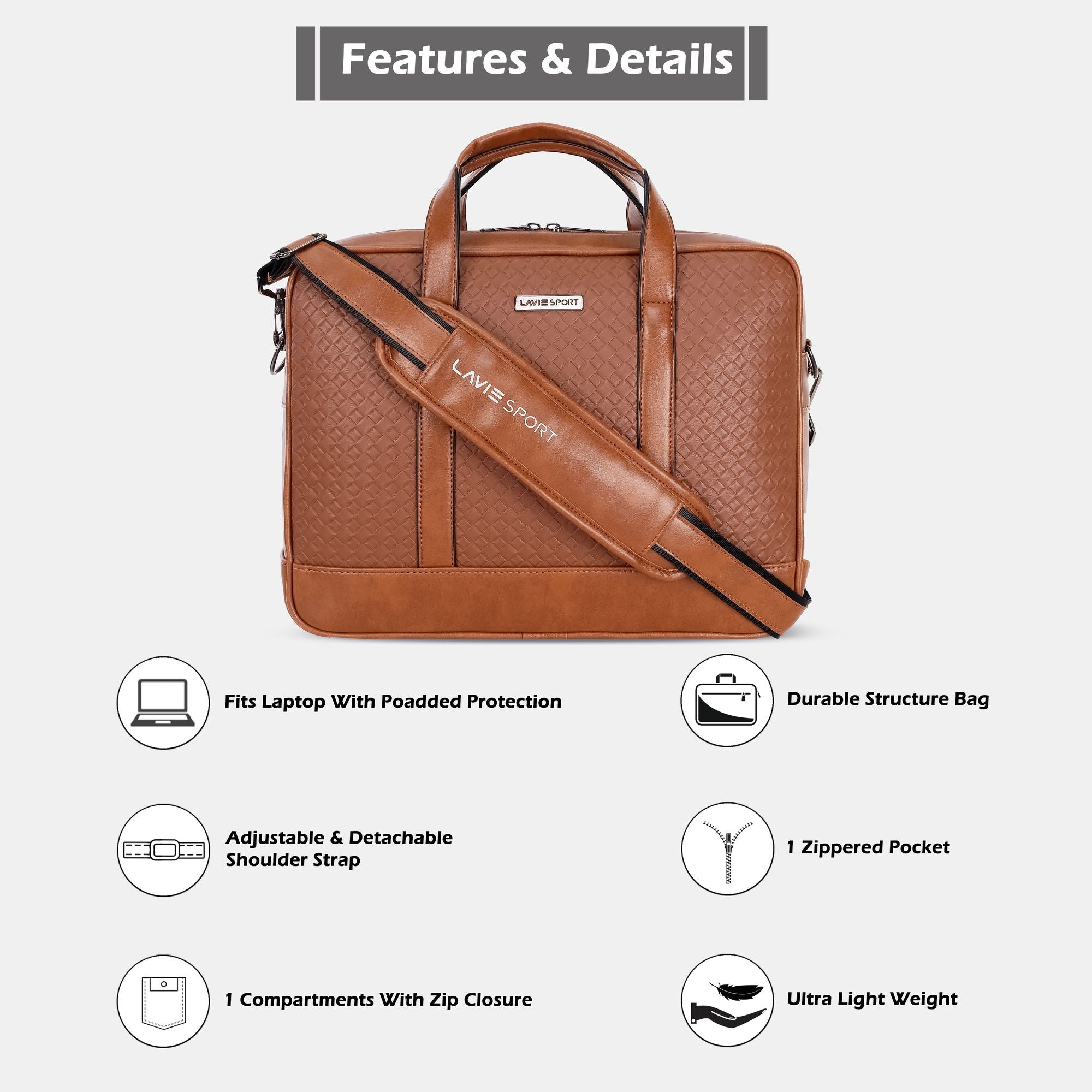 Magnate Briefcase Multifunctional Laptop Bag Tan