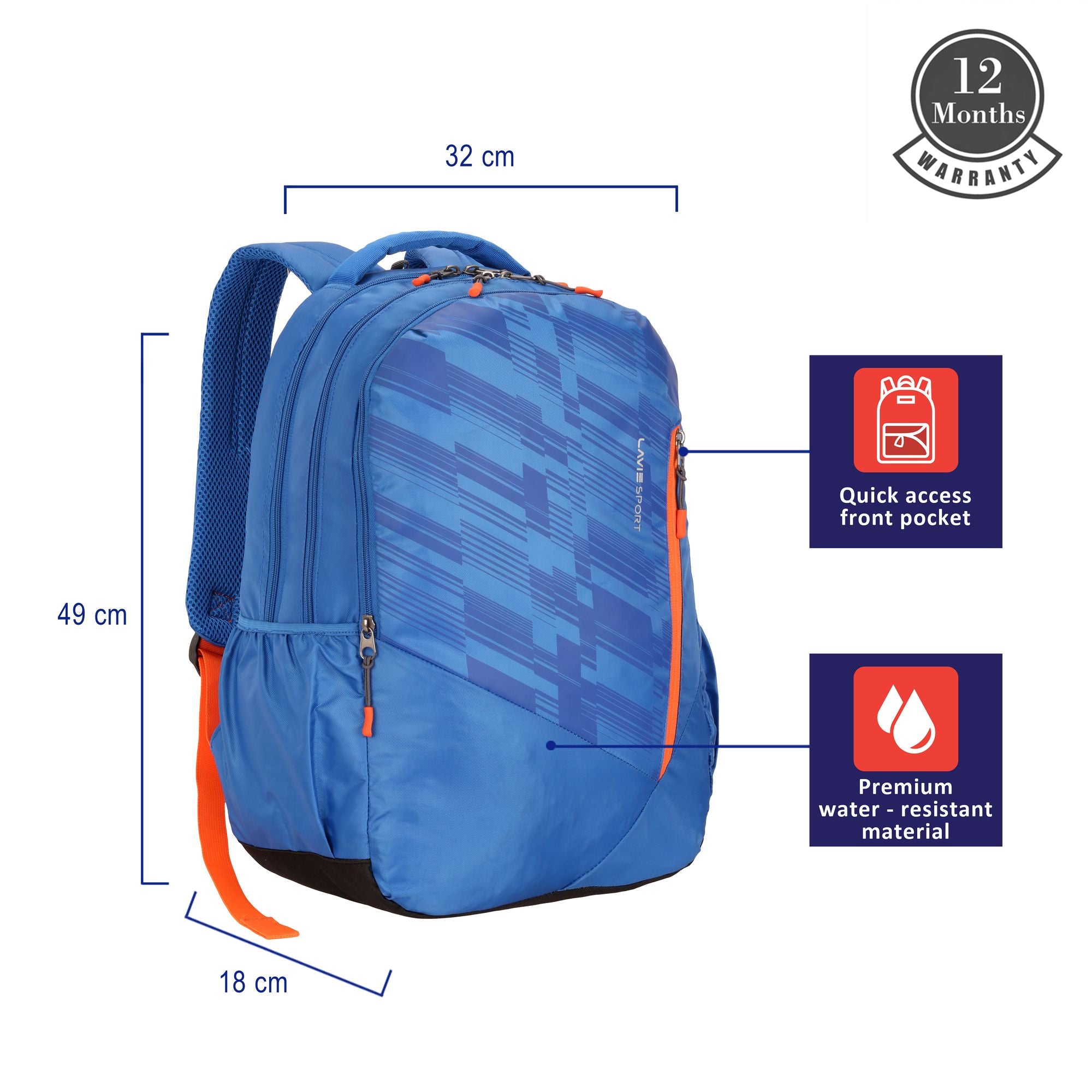 Lavie Sport Jarvis 28 Ltrs Laptop Backpack | School College Bag For Boys & Girls Blue - Lavie World