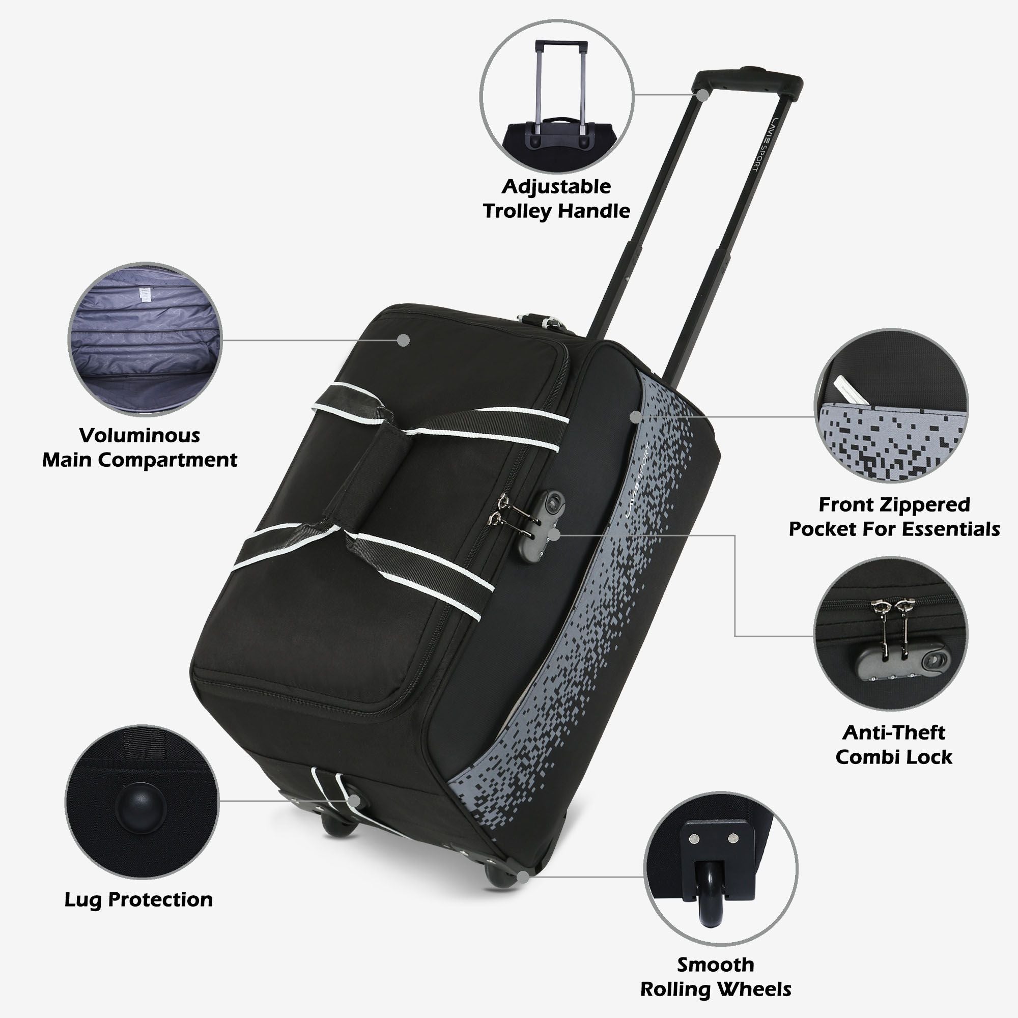 Pixel Wheel Duffle Bag Black